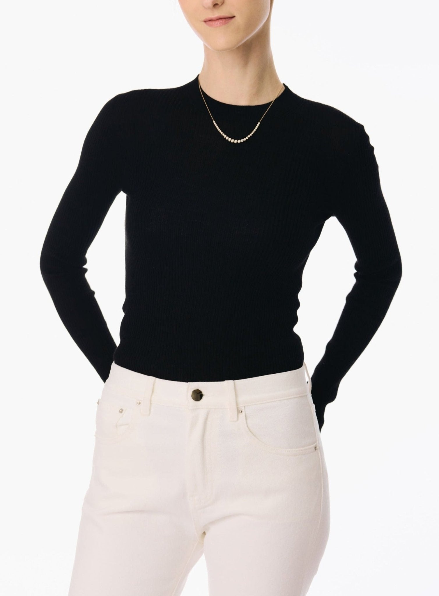 CINDY superfine knit crew top (Black) - STELLAM