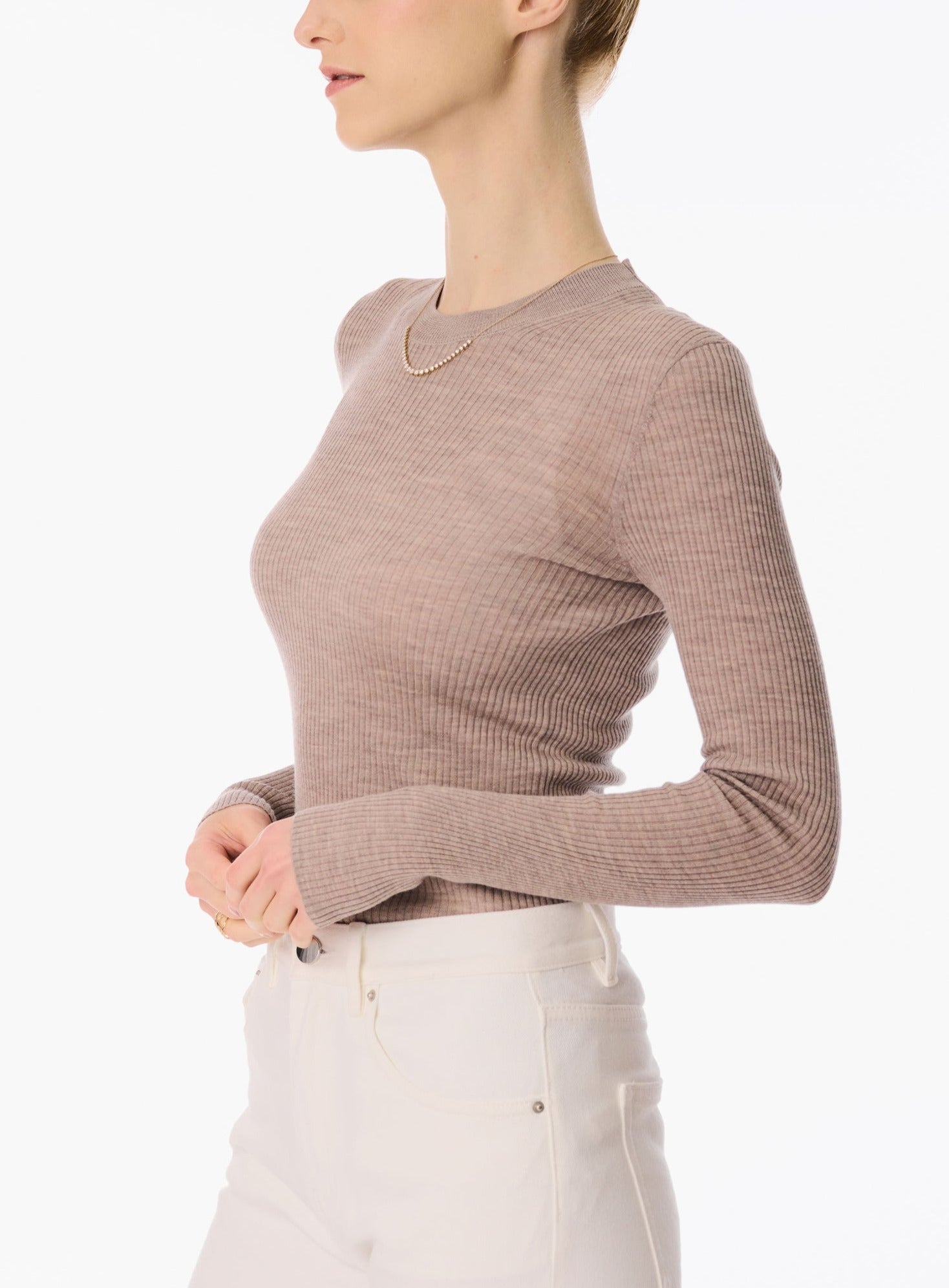 CINDY superfine knit crew top (Oatmeal) - STELLAM