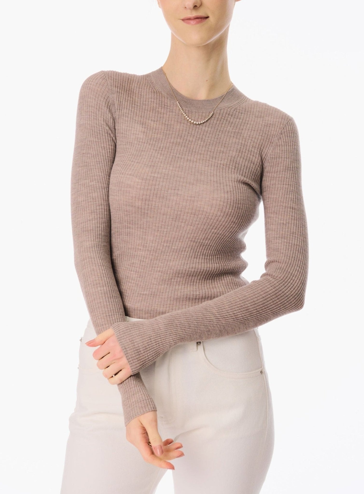 CINDY superfine knit crew top (Oatmeal) - STELLAM