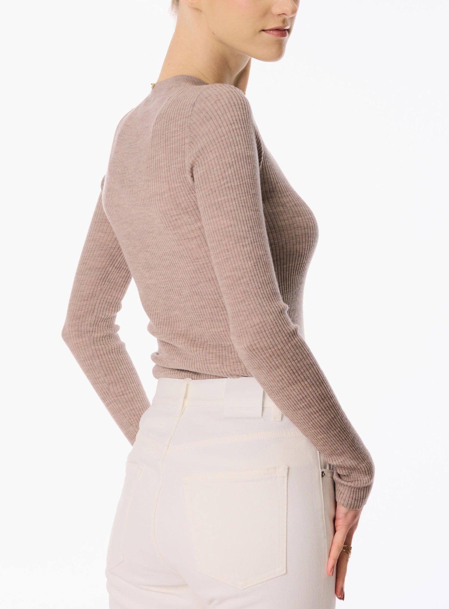 CINDY superfine knit crew top (Oatmeal) - STELLAM