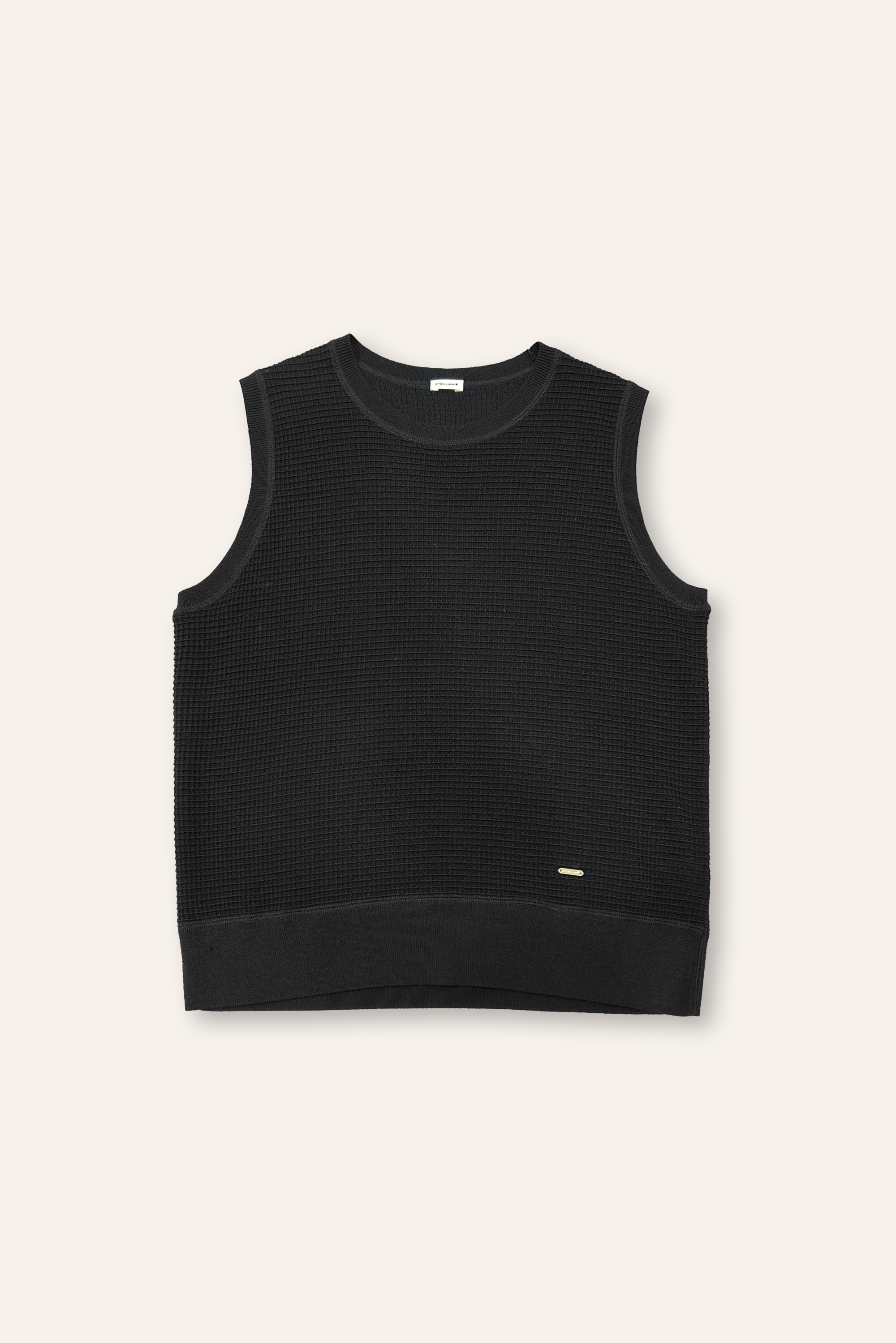 COM sleeveless waffle-knit top (Black)