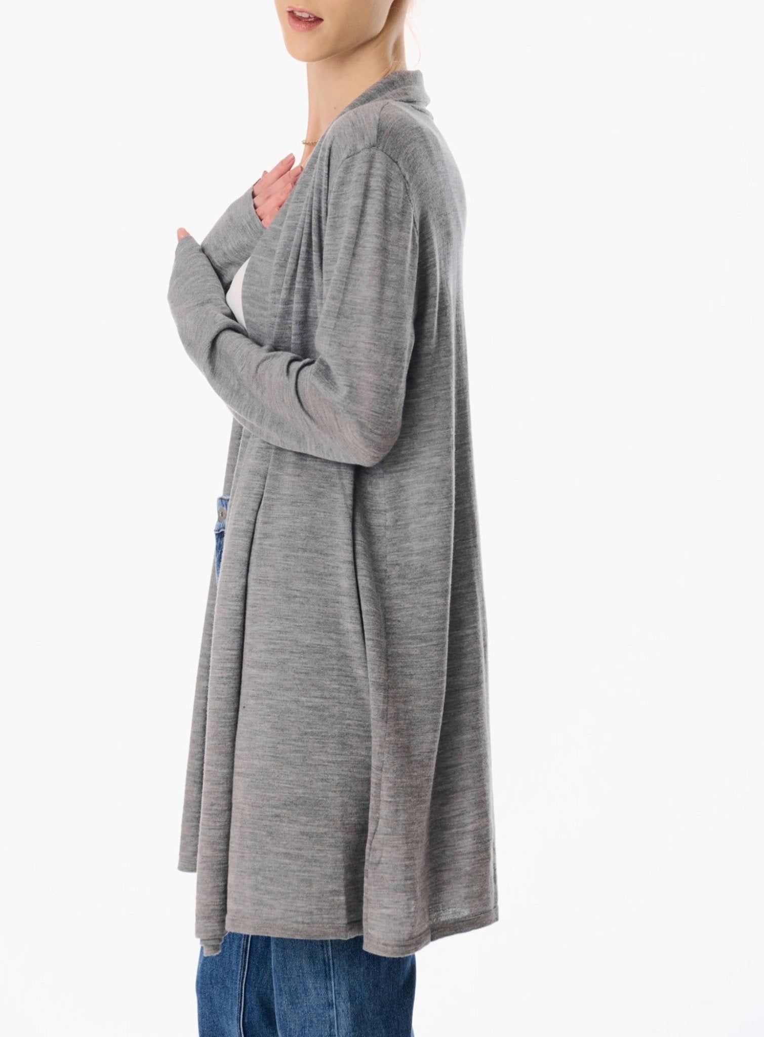 DRAPED wool cardigan (Grey) - STELLAM