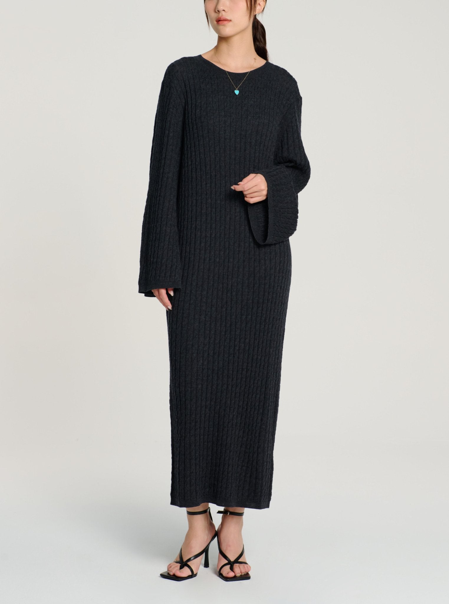 ELEGANCE wool cable knit dress (Grey) - STELLAM