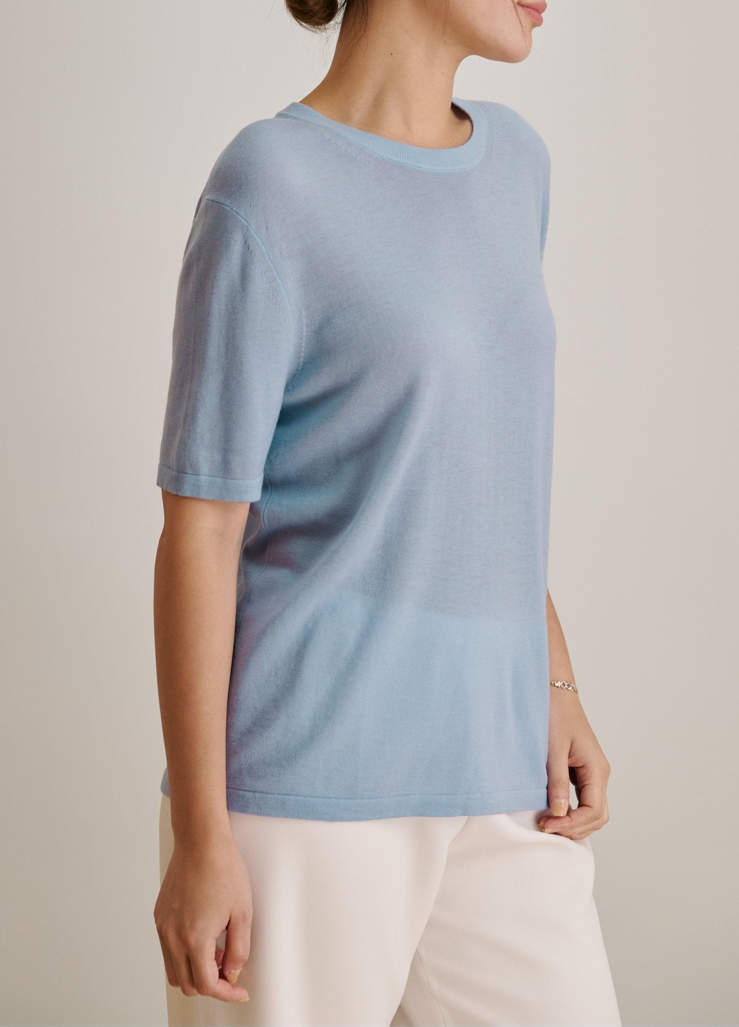 FLORENCE crew neck wool top (Baby blue) - STELLAM