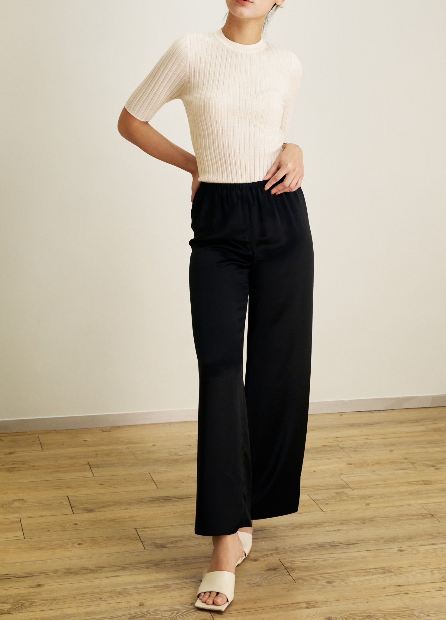 GALA drape wide pants (Black) - STELLAM