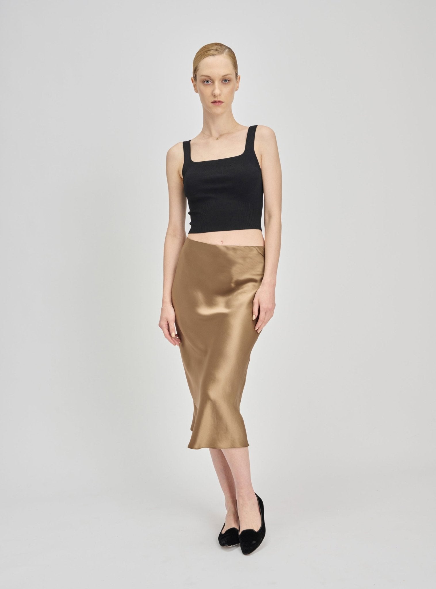 GLITTER B Mid-night midi skirt (Mocha) - STELLAM