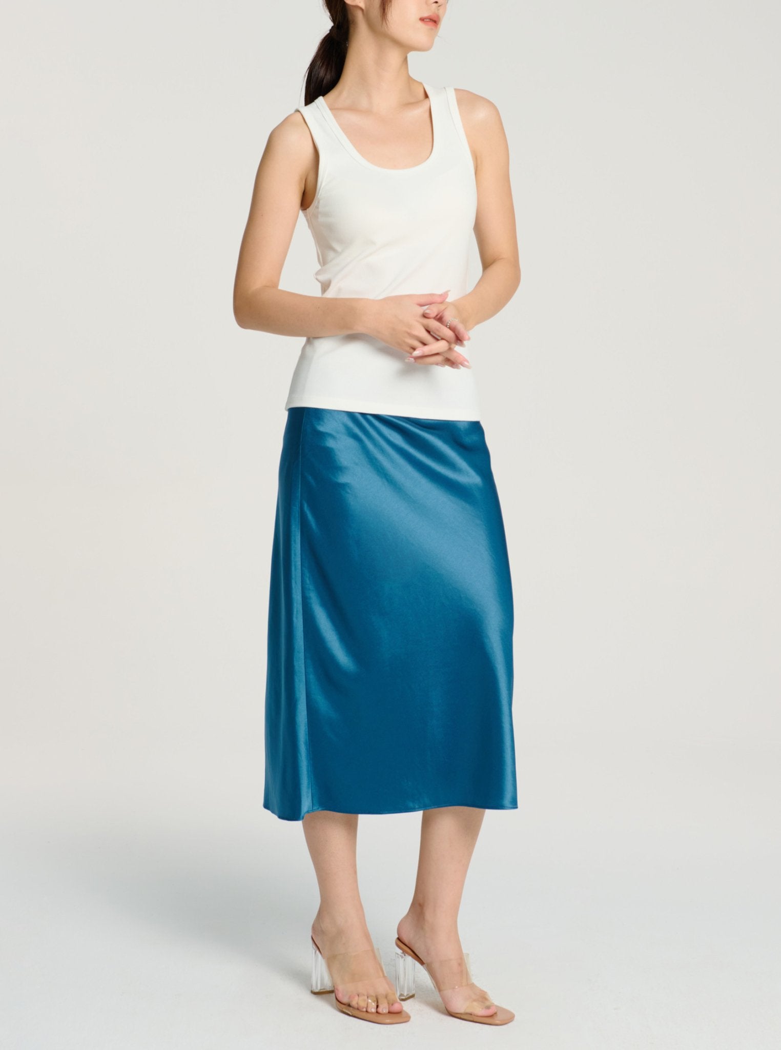 GLITTER B Mid-night midi skirt (Prussian blue) - STELLAM