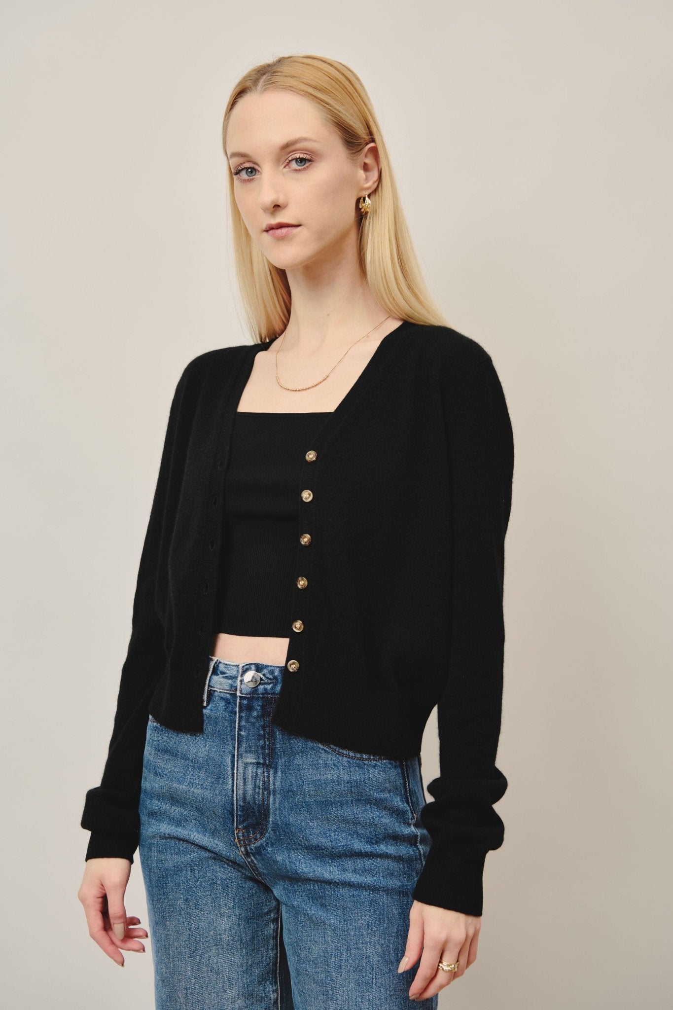 GRACE superfine cashmere cardigan (Black) - STELLAM