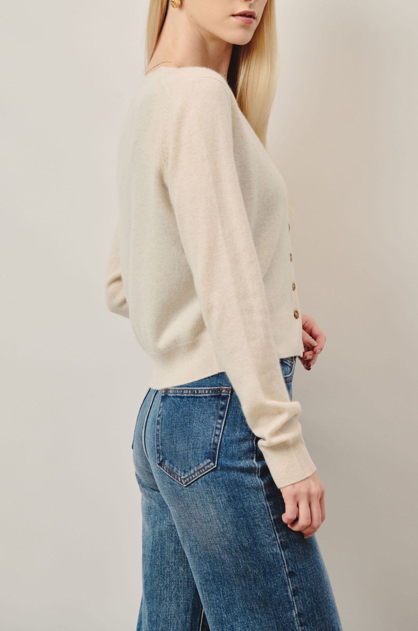 GRACE superfine cashmere cardigan (Oatmeal) - STELLAM