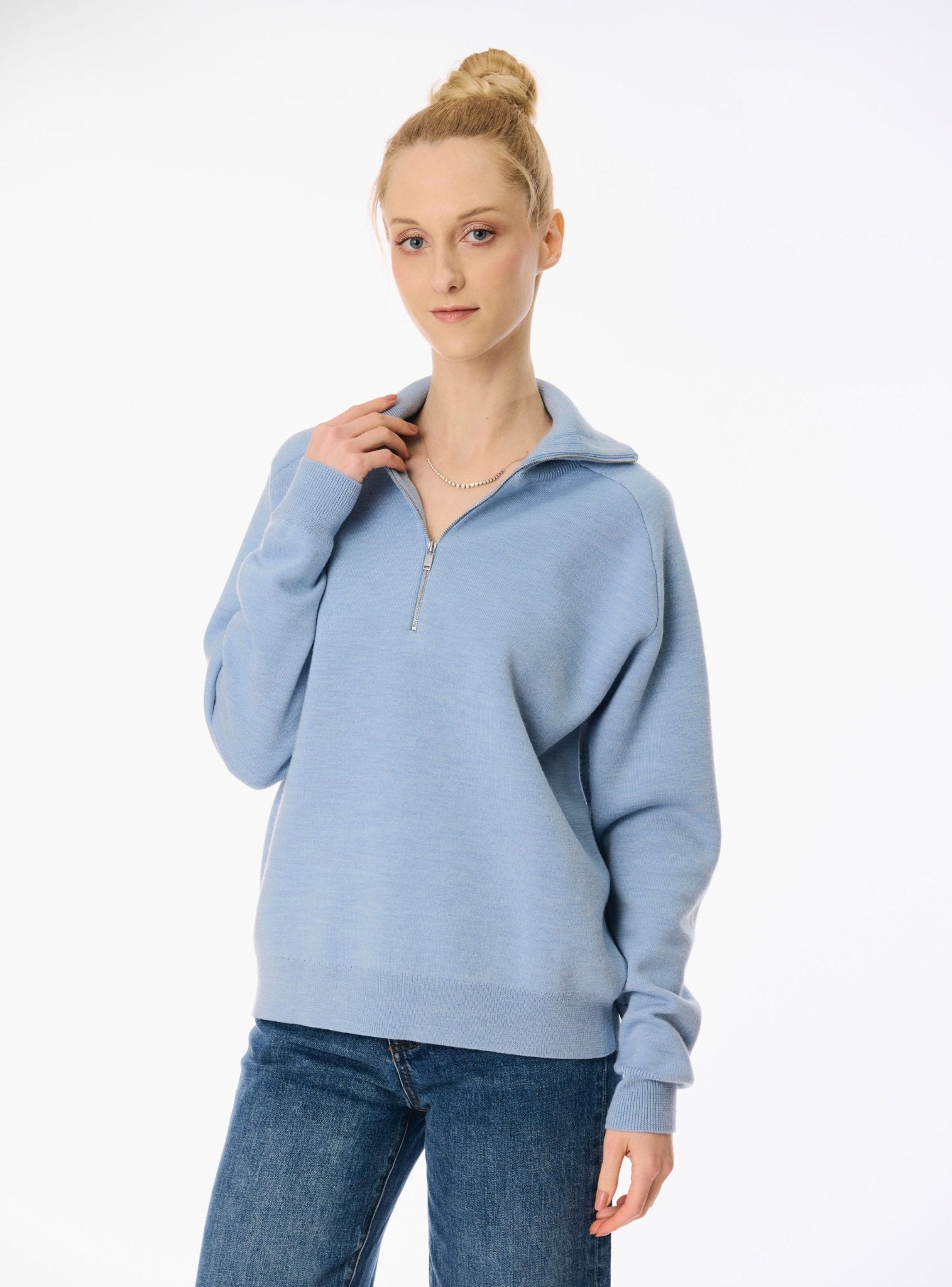 LA half-zip wool sweater (Baby blue) - STELLAM