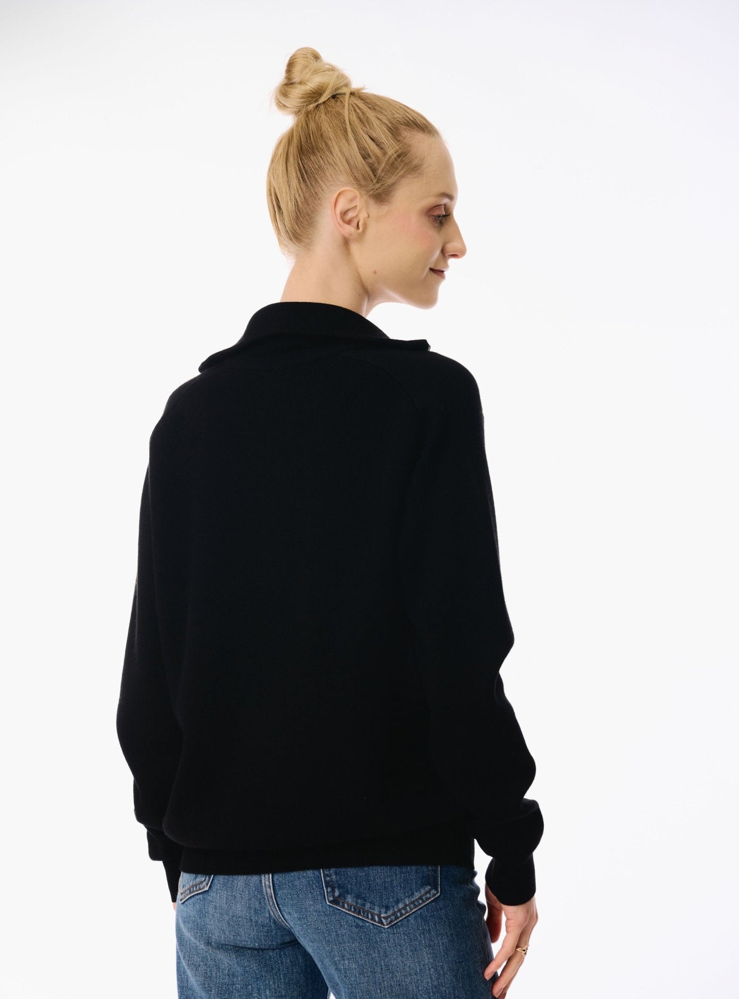 LA half-zip wool sweater (Black) - STELLAM