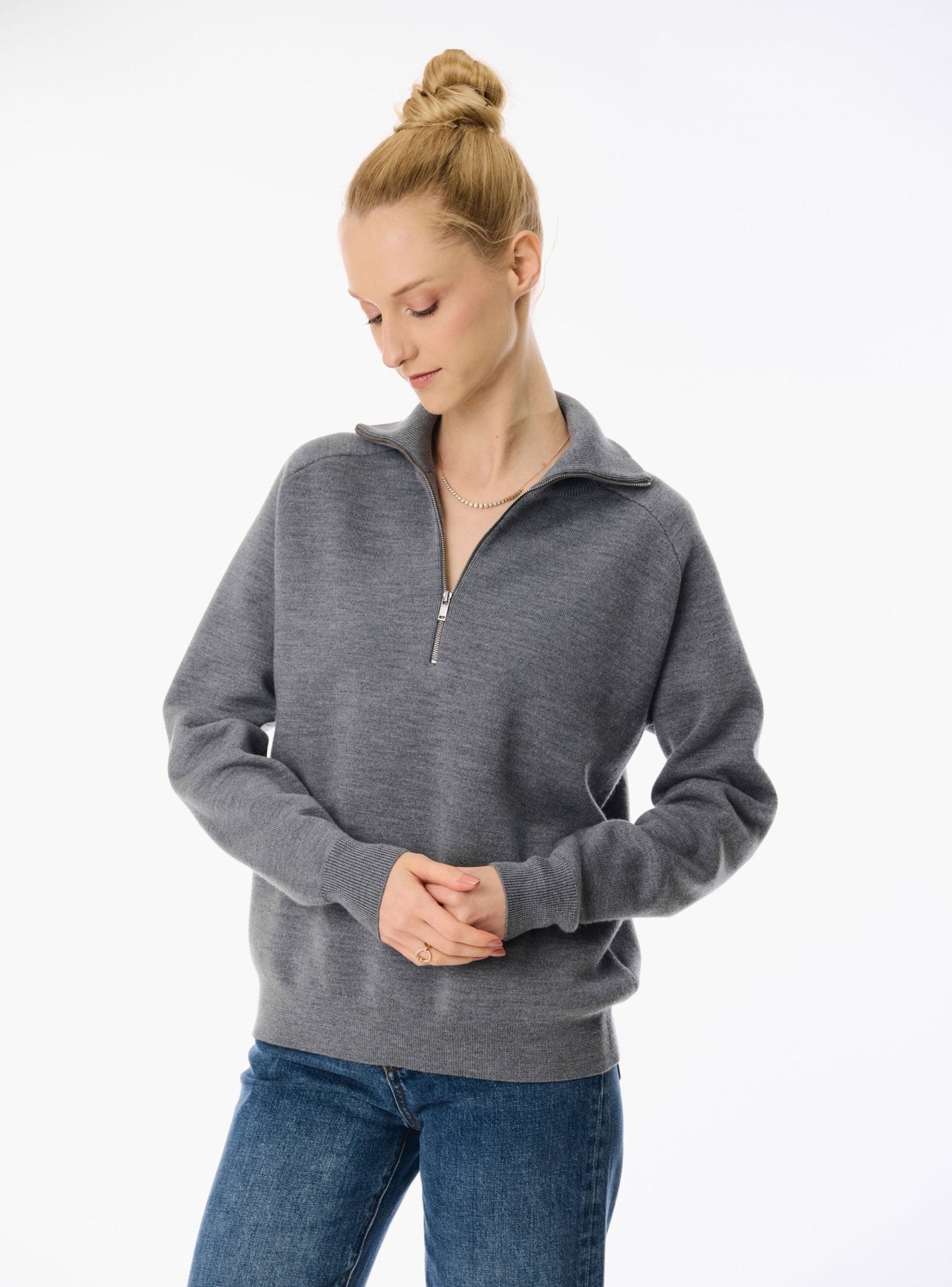 LA half-zip wool sweater (Grey) - STELLAM