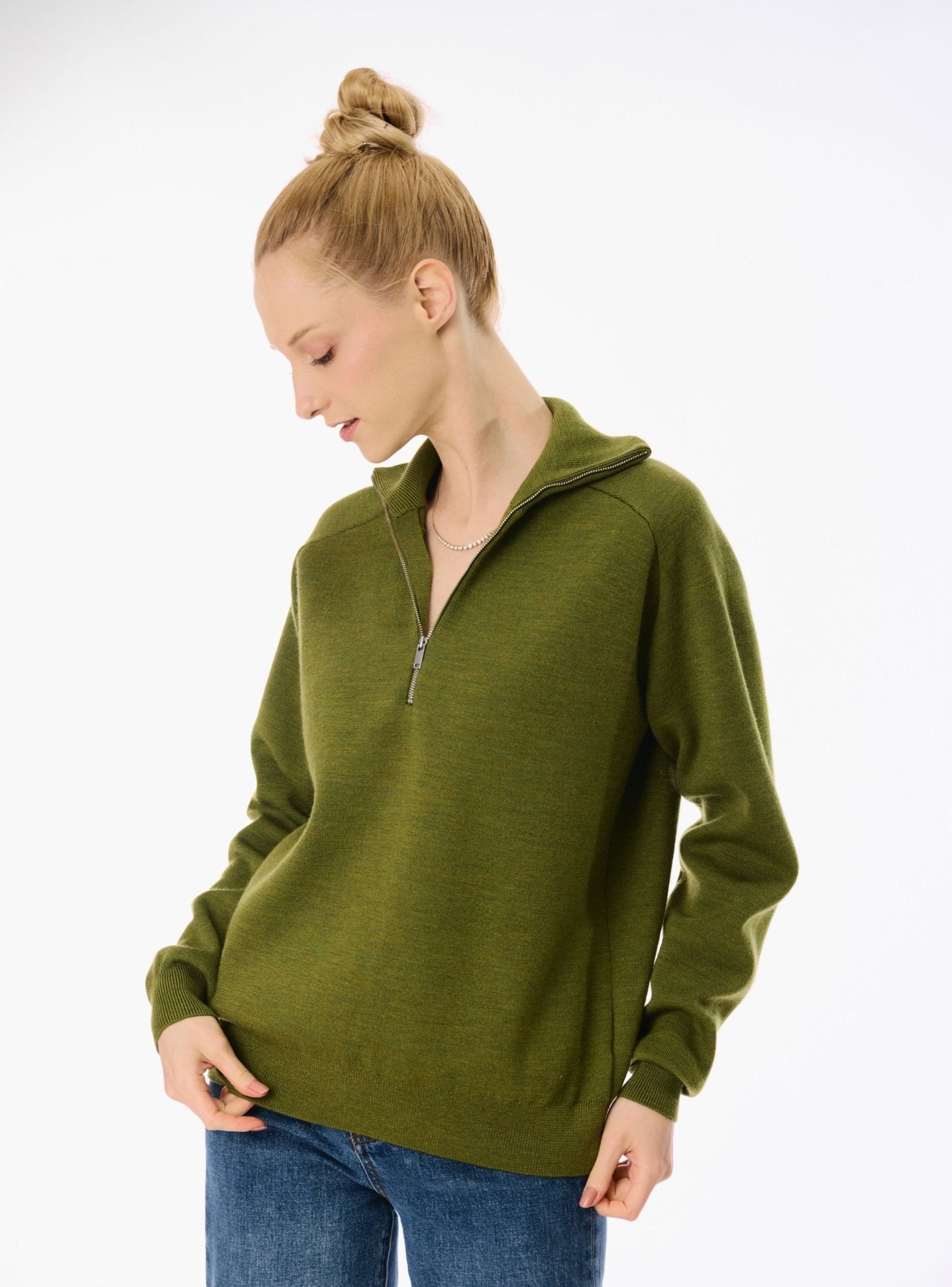 LA half zip wool sweater Olive