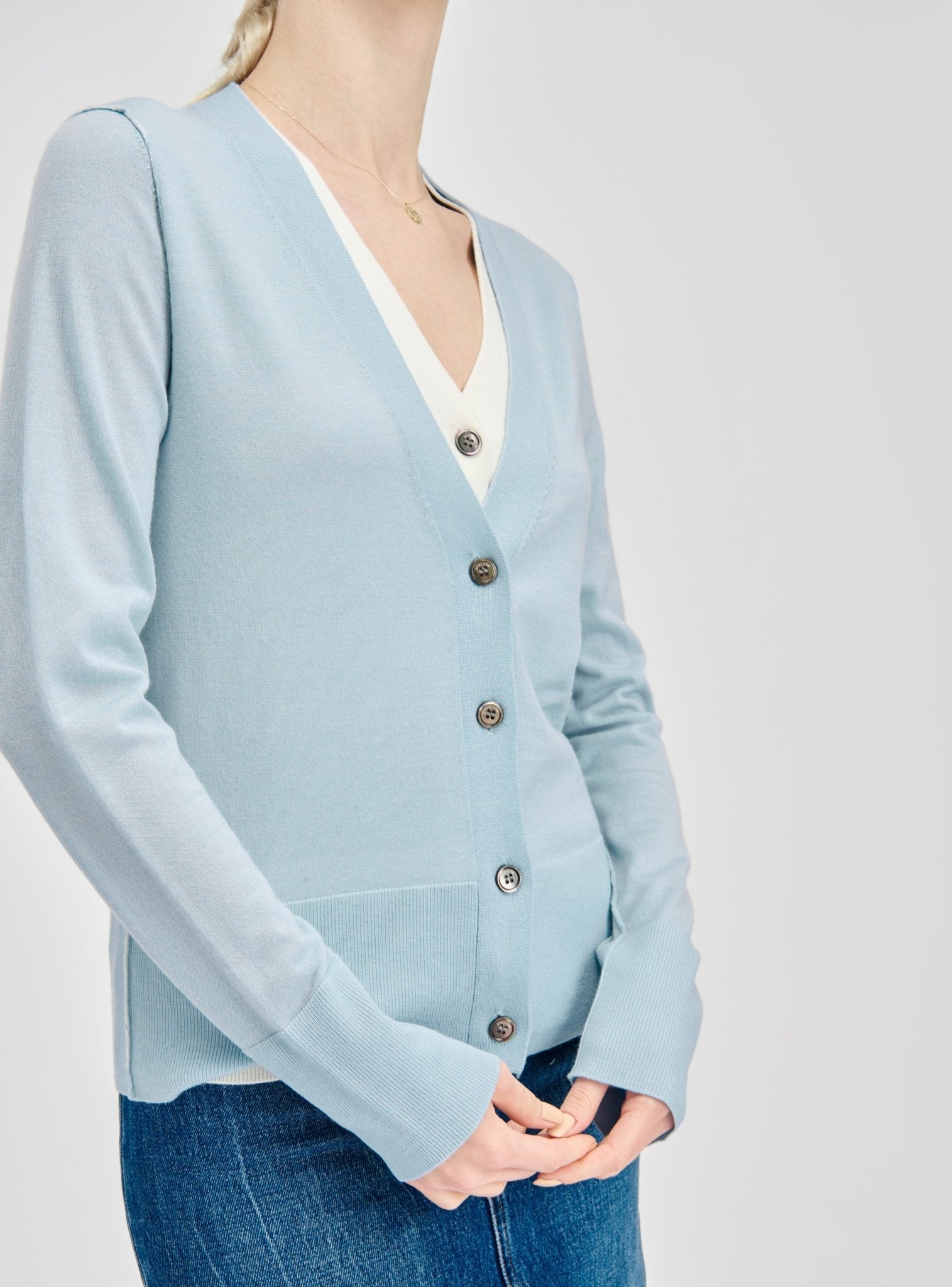 LEMAIRE wool double layer cardigan (Blue) - STELLAM