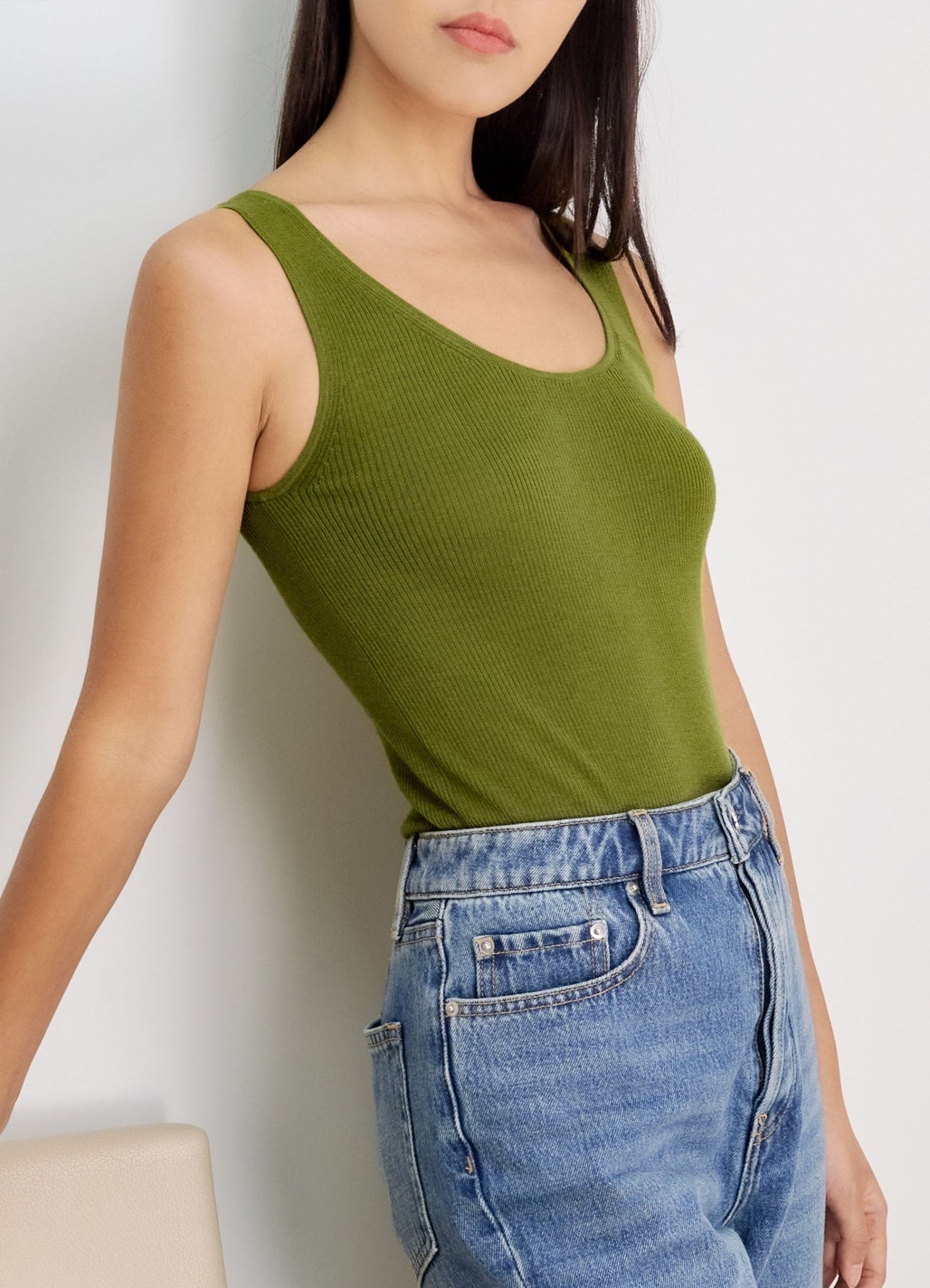 LENYA silk tank top (Olive) - STELLAM