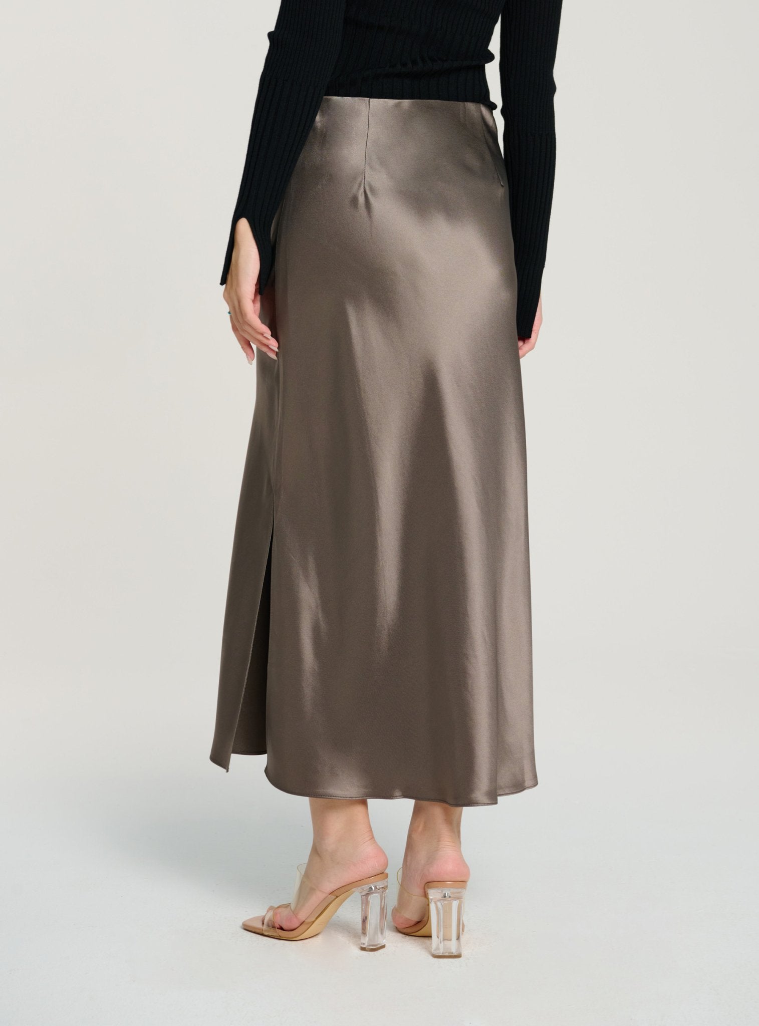 LONG GLITTER midi skirt (Ash green) - STELLAM