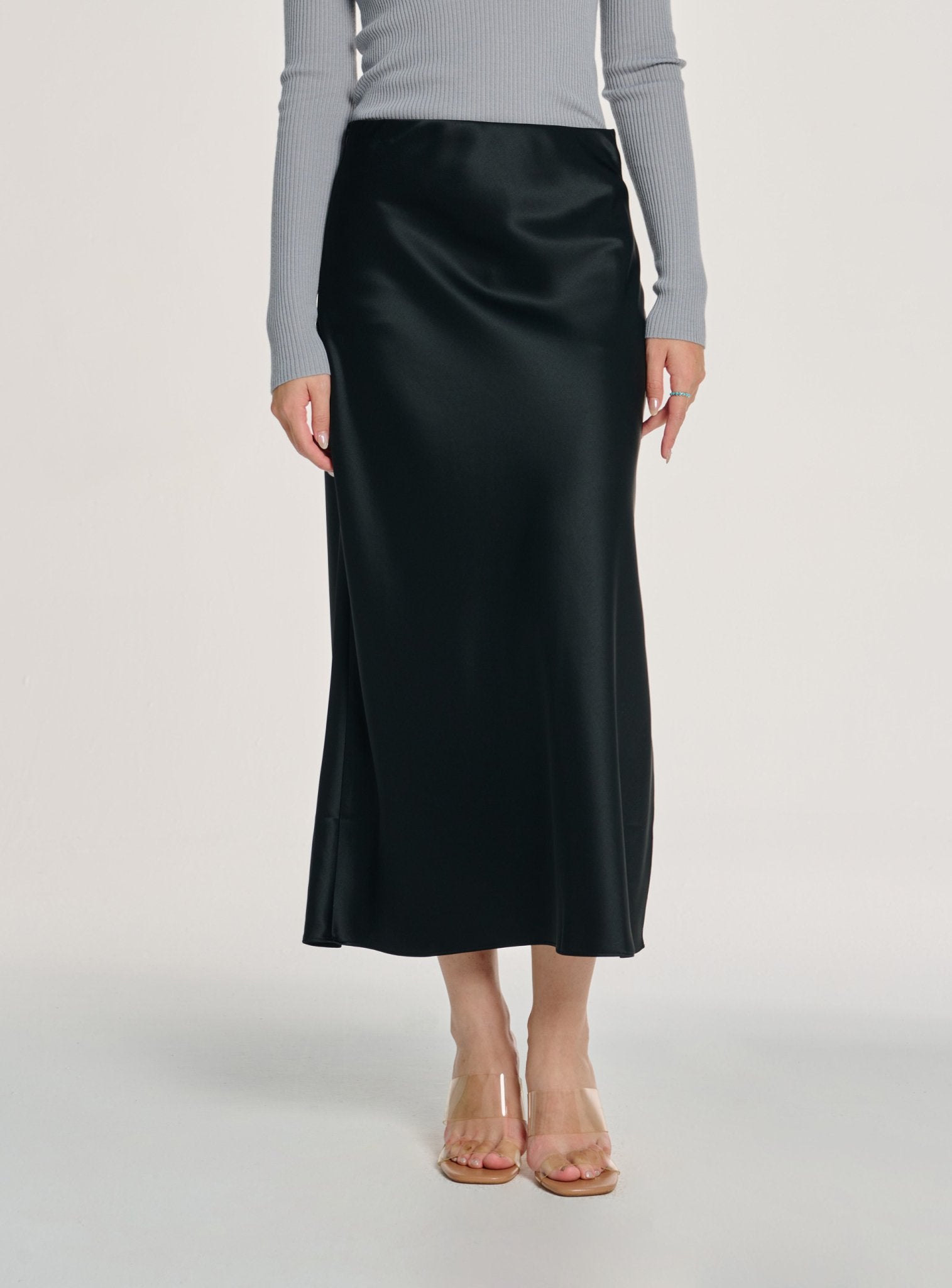 LONG GLITTER midi skirt (Black) - STELLAM