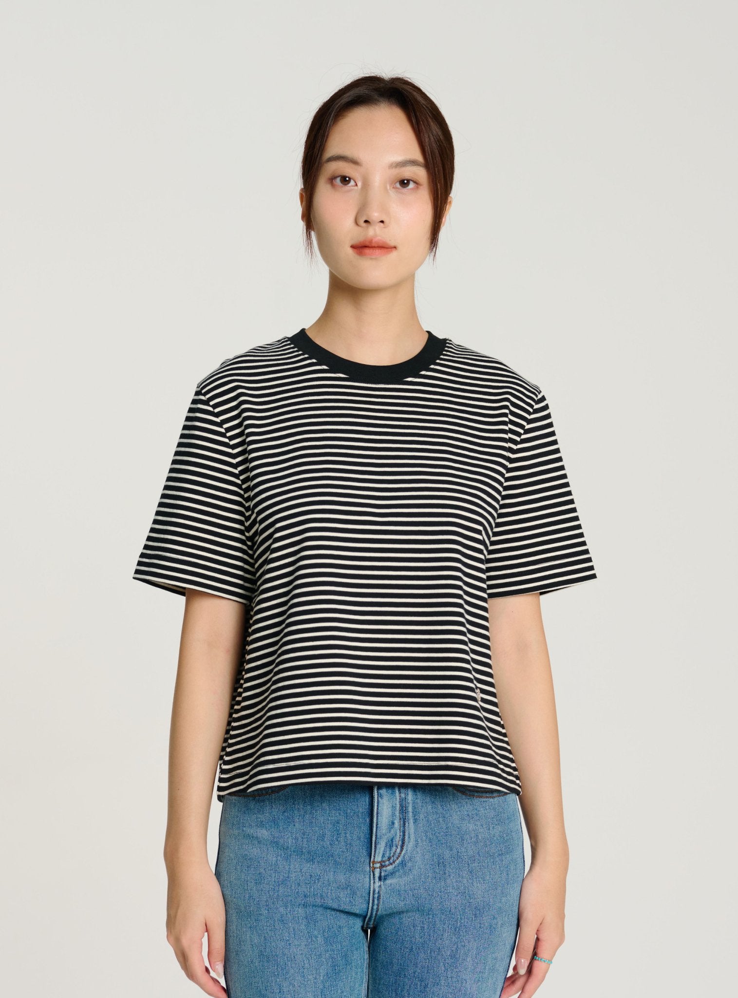 LUCI cotton stripe top (Black stripe) - STELLAM