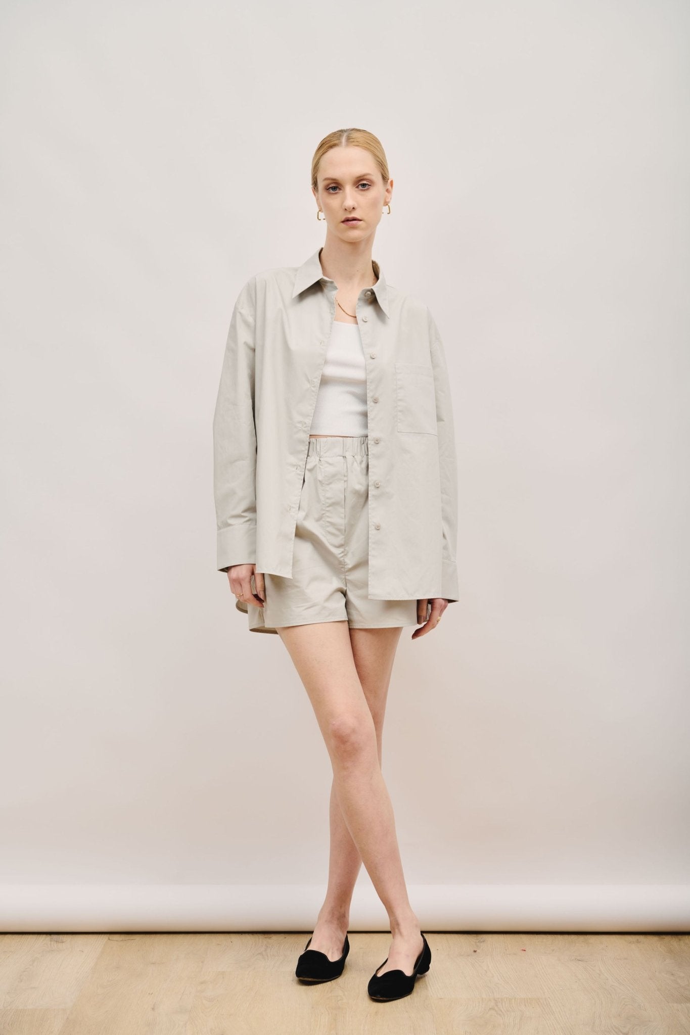 LUI oversized cotton shirt (Light grey) - STELLAM