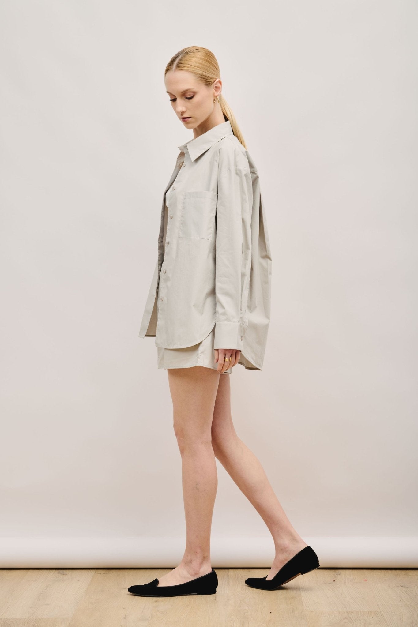 LUI oversized cotton shirt (Light grey) - STELLAM