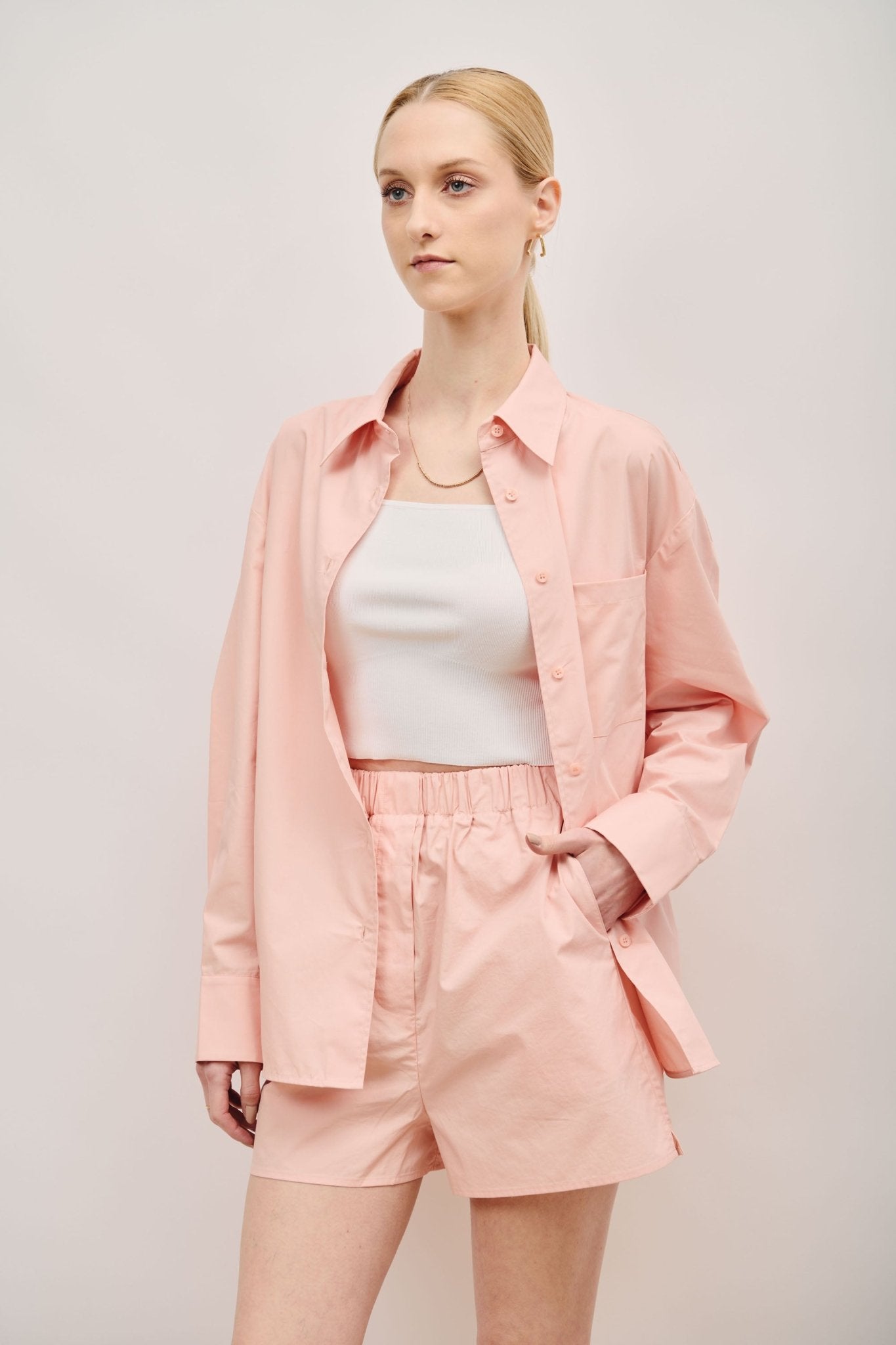 LUI oversized cotton shirt (Pink) - STELLAM