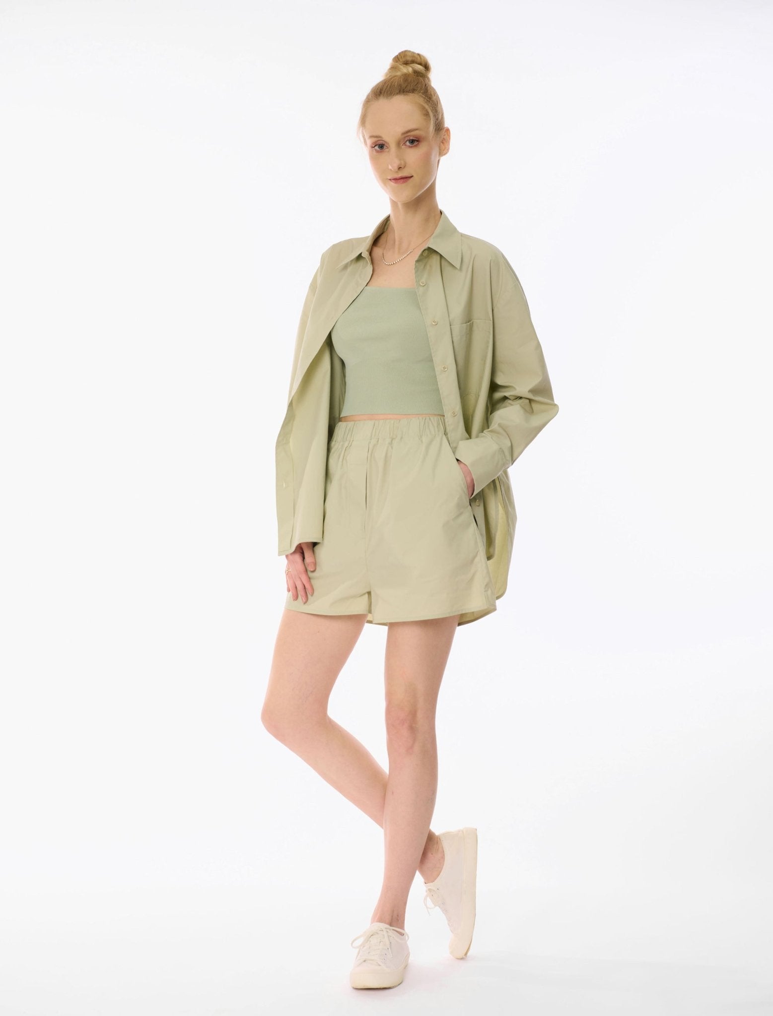 LUI oversized cotton shirt (Sage) - STELLAM