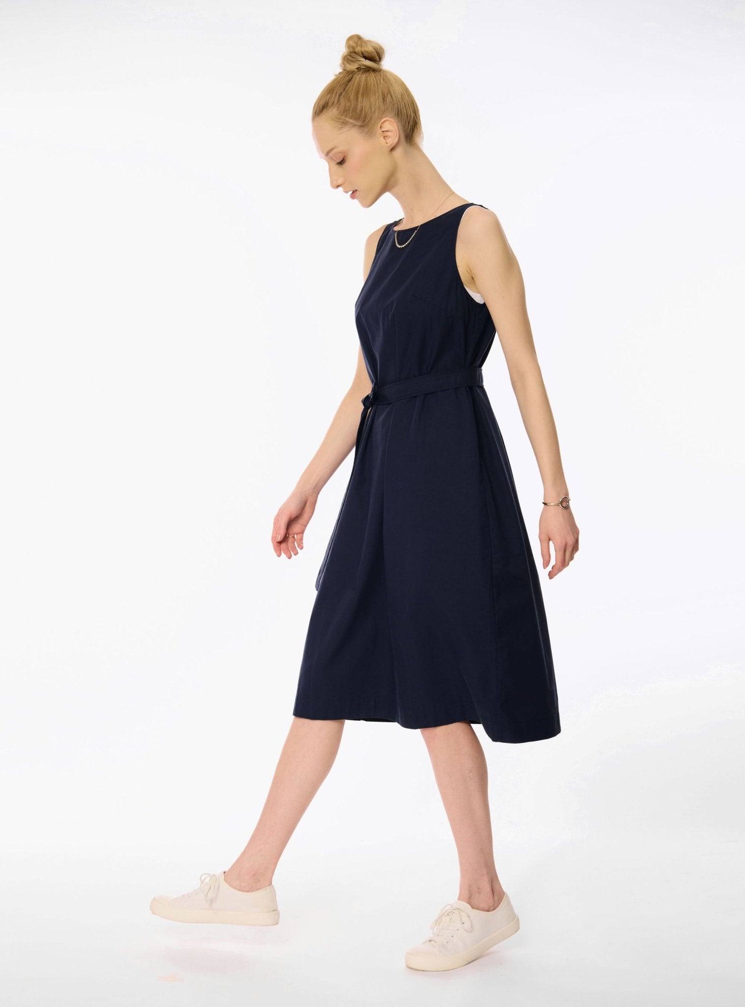 MIU cotton-poplin dress (Navy) - STELLAM