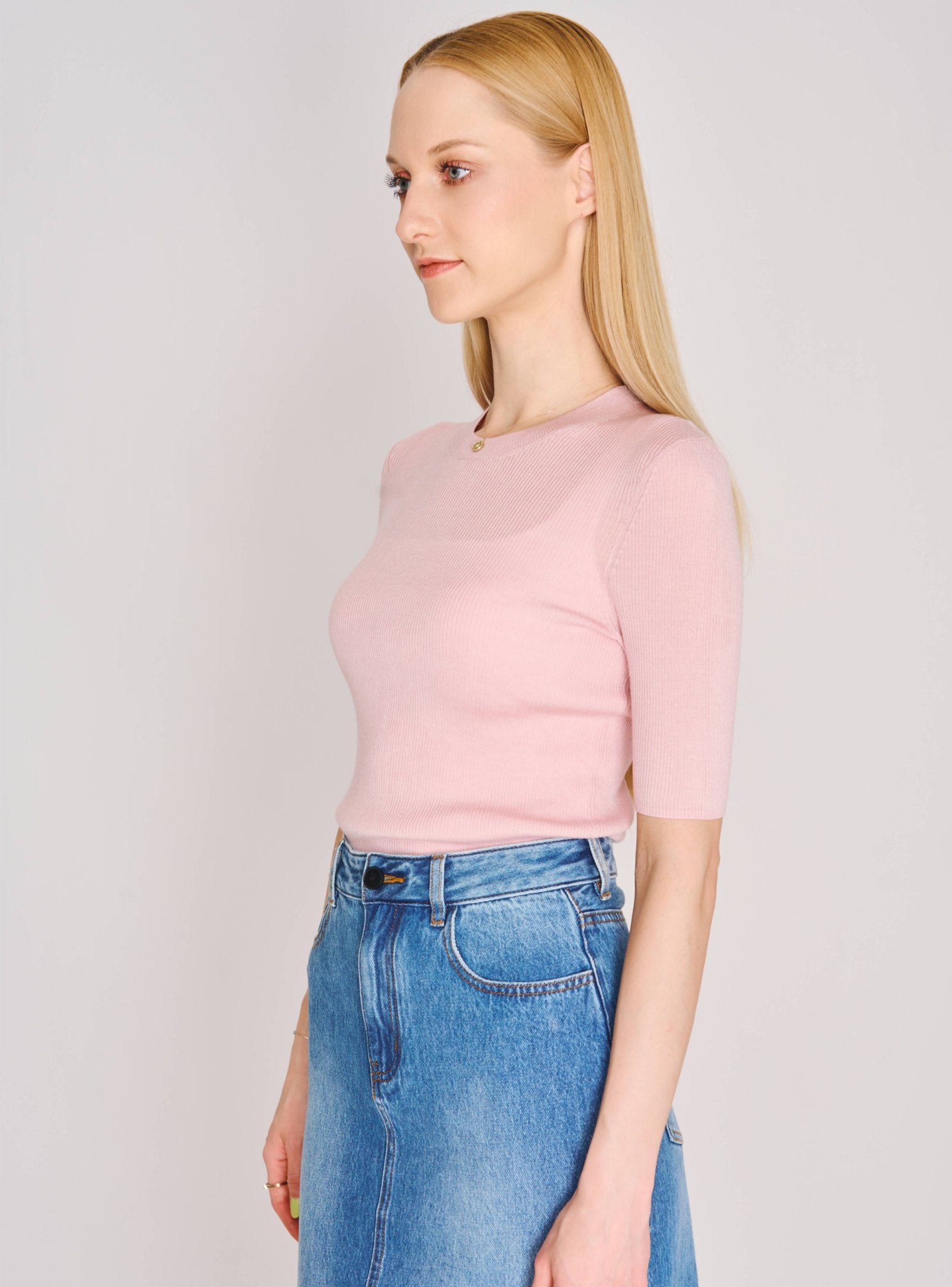 MONA silk-blended top (Pink) - STELLAM