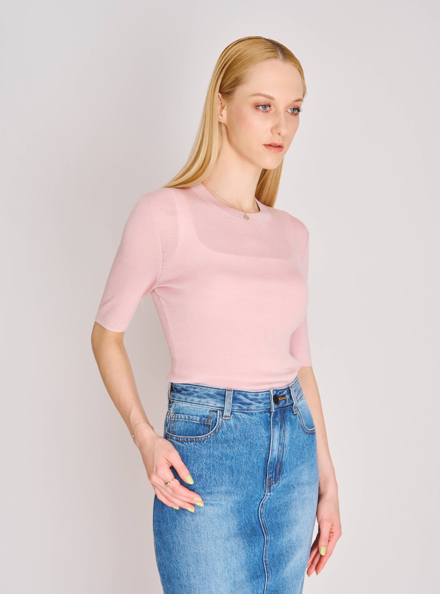 MONA silk-blended top (Pink) - STELLAM