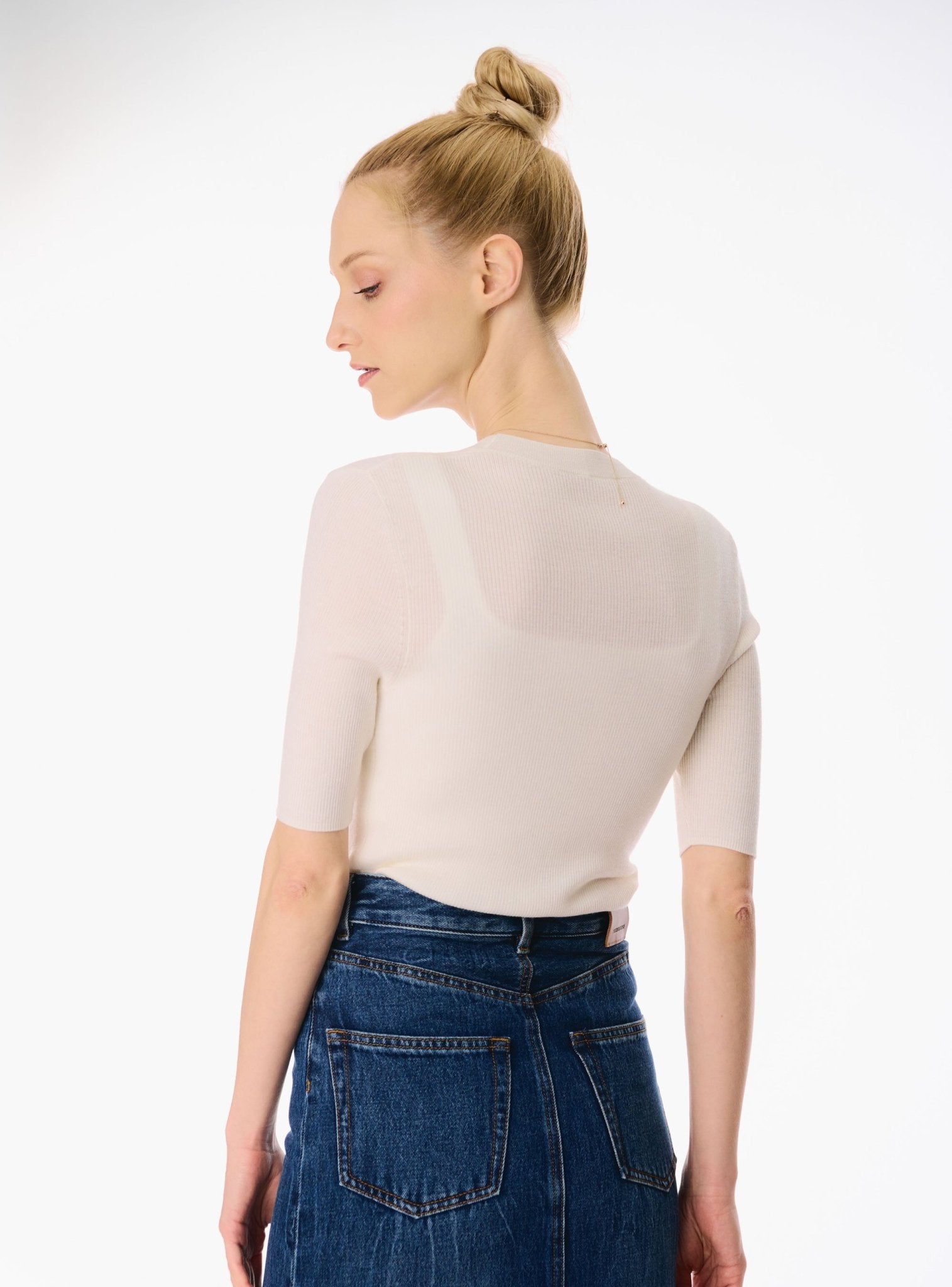 MONA silk-blended top (White) - STELLAM