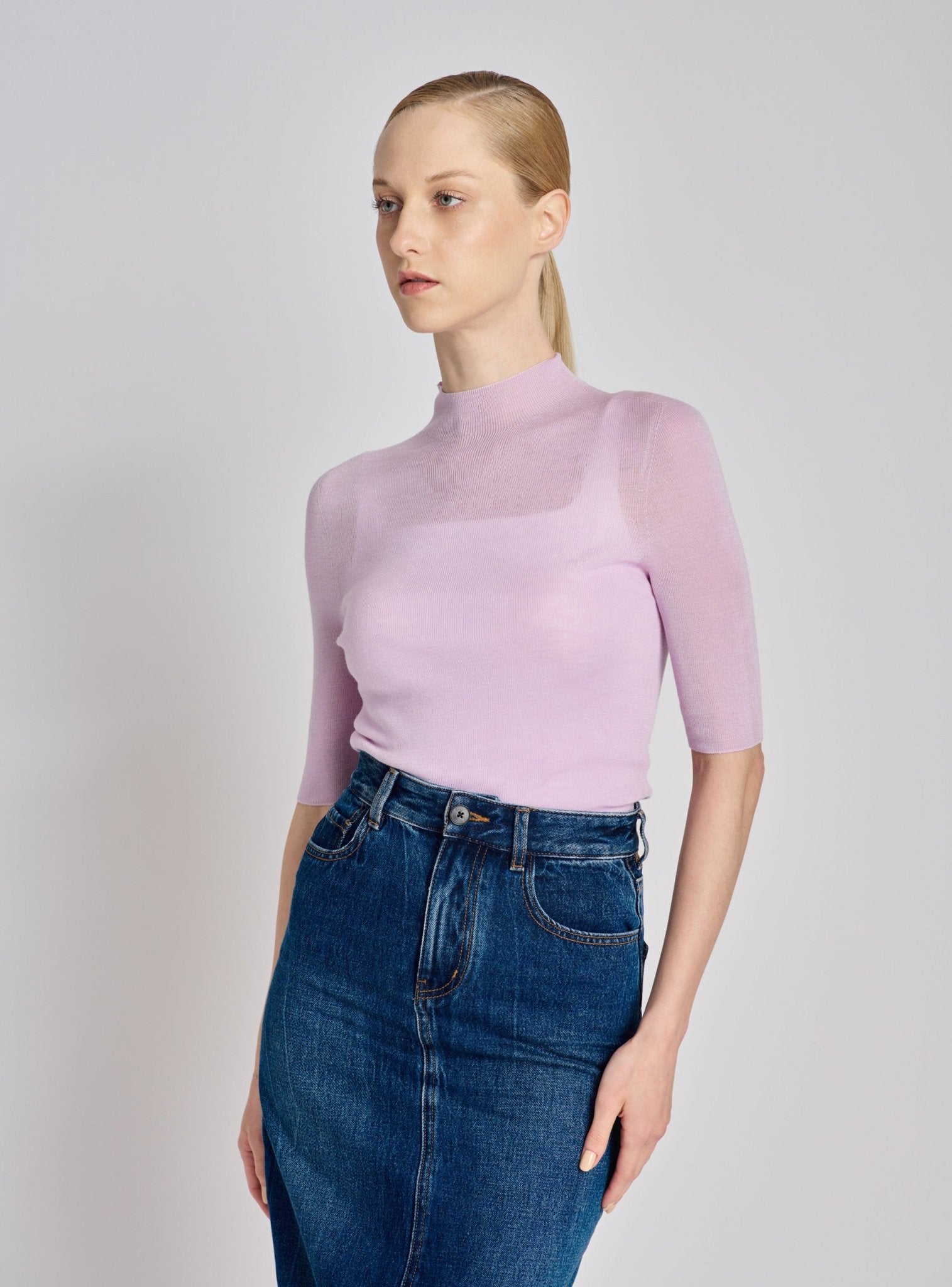 OLIVIA seamless mid-sleeves top (Lilac) - STELLAM