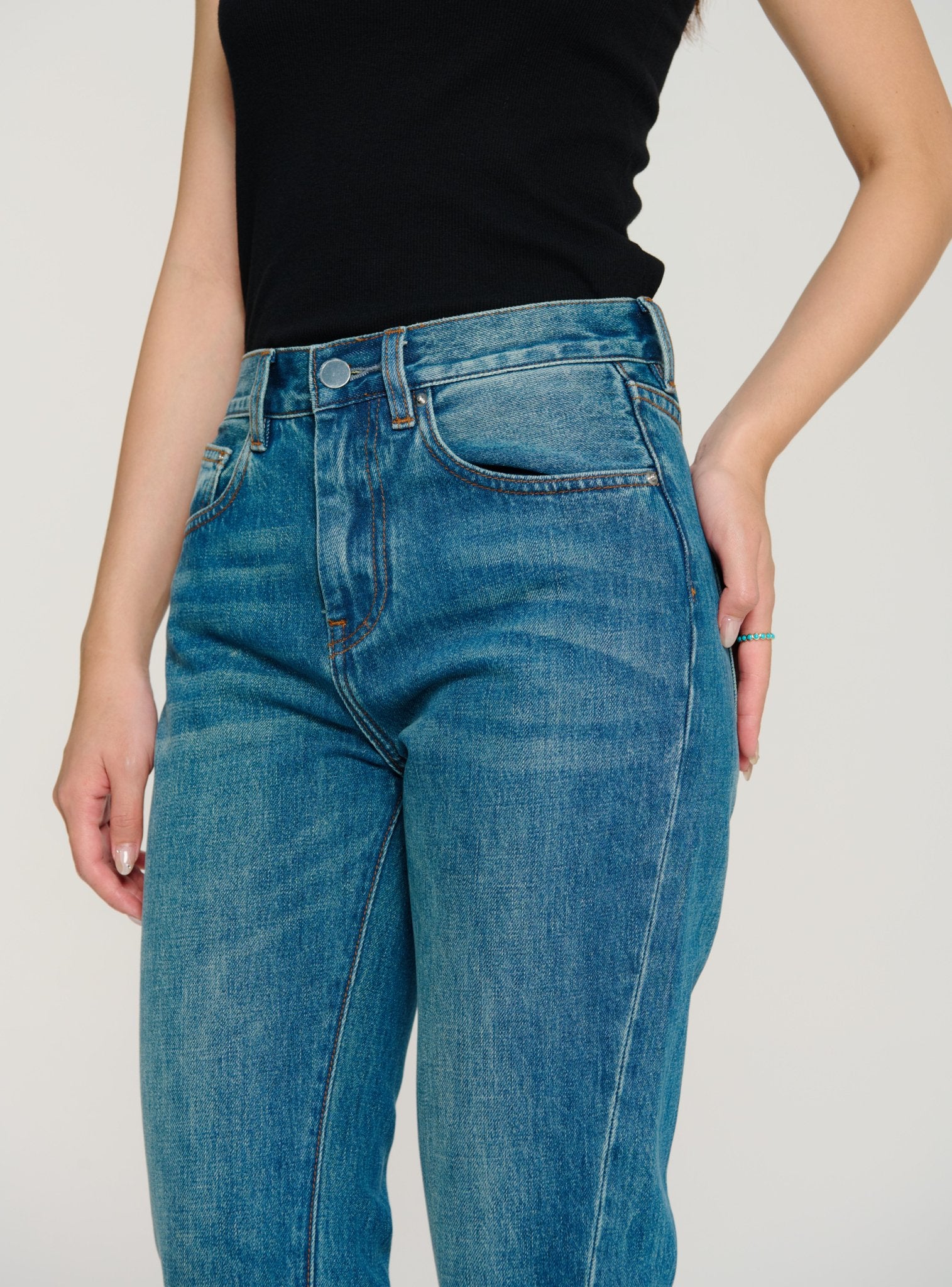 Original twisted high-rise straight-leg jeans (Blue) - STELLAM