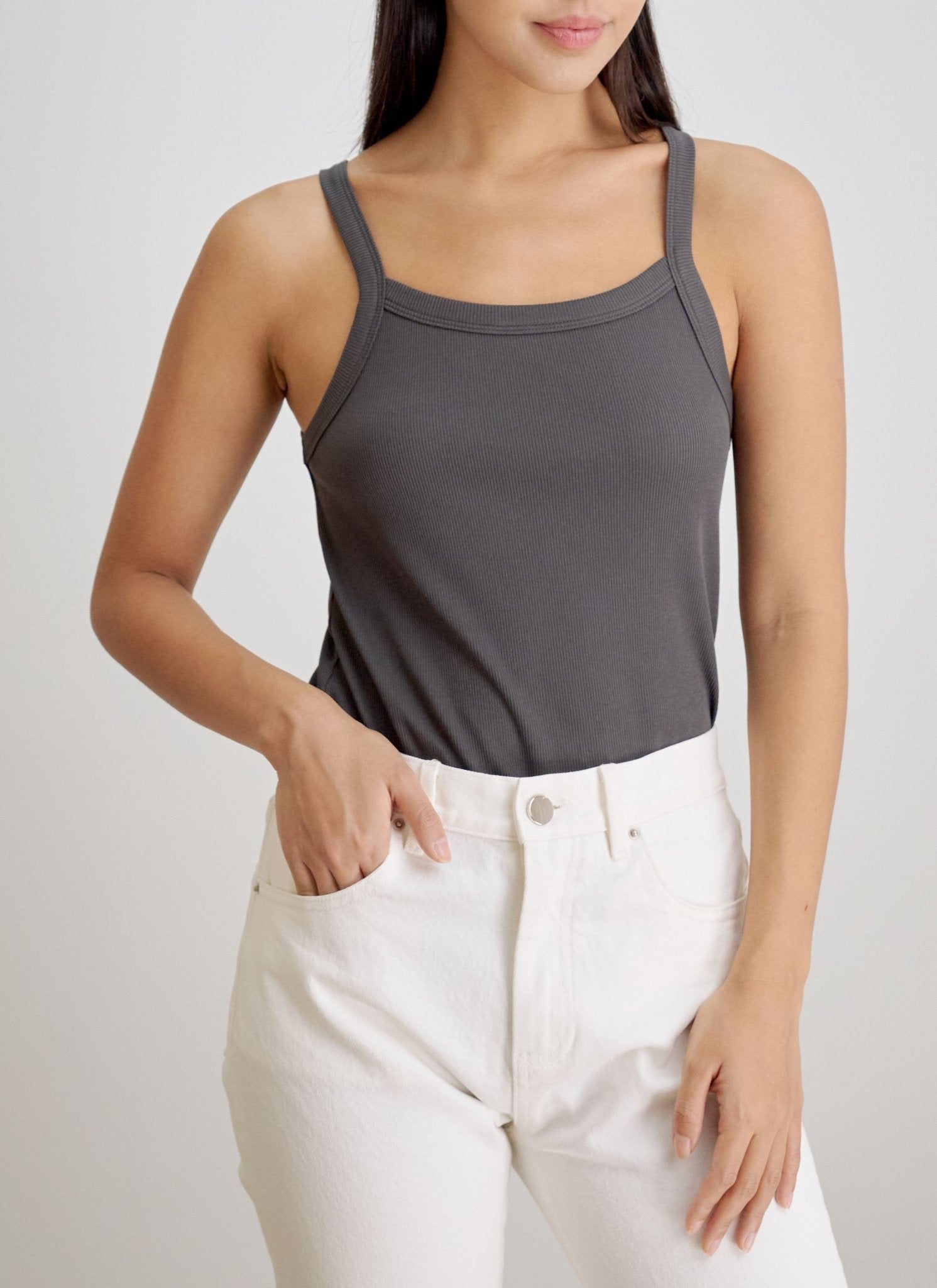 OTEME ribbed stretch-knit tank (Dark grey) - STELLAM