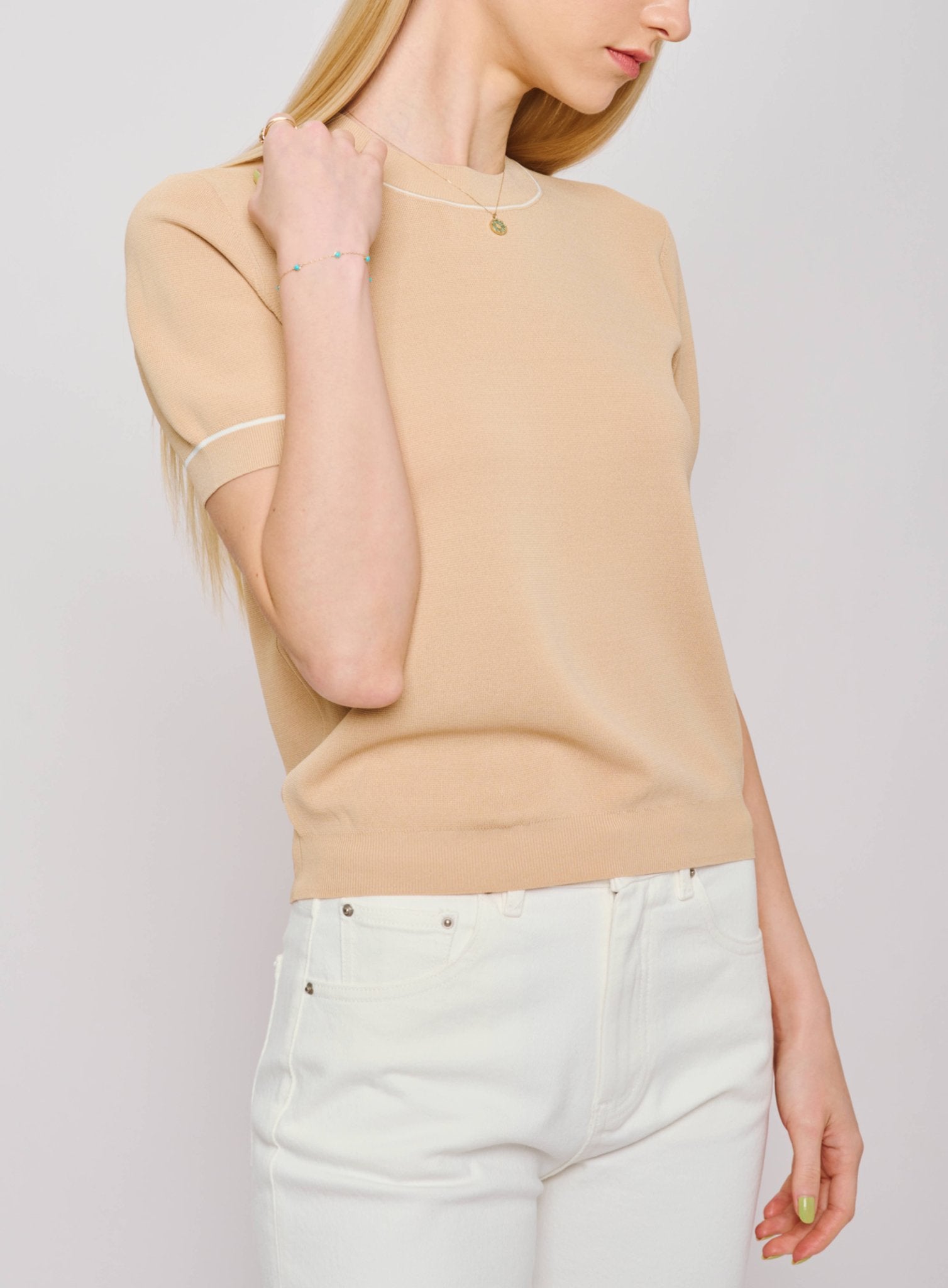 PANNY ribbed-knit top (Beige) - STELLAM