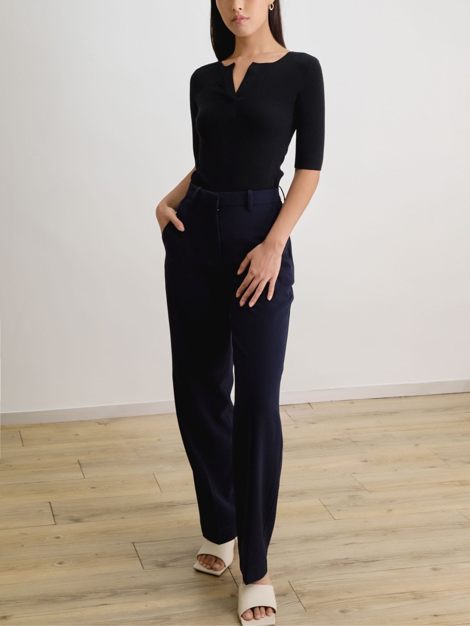 Rachel high-waist straight-leg trousers (Navy) - STELLAM