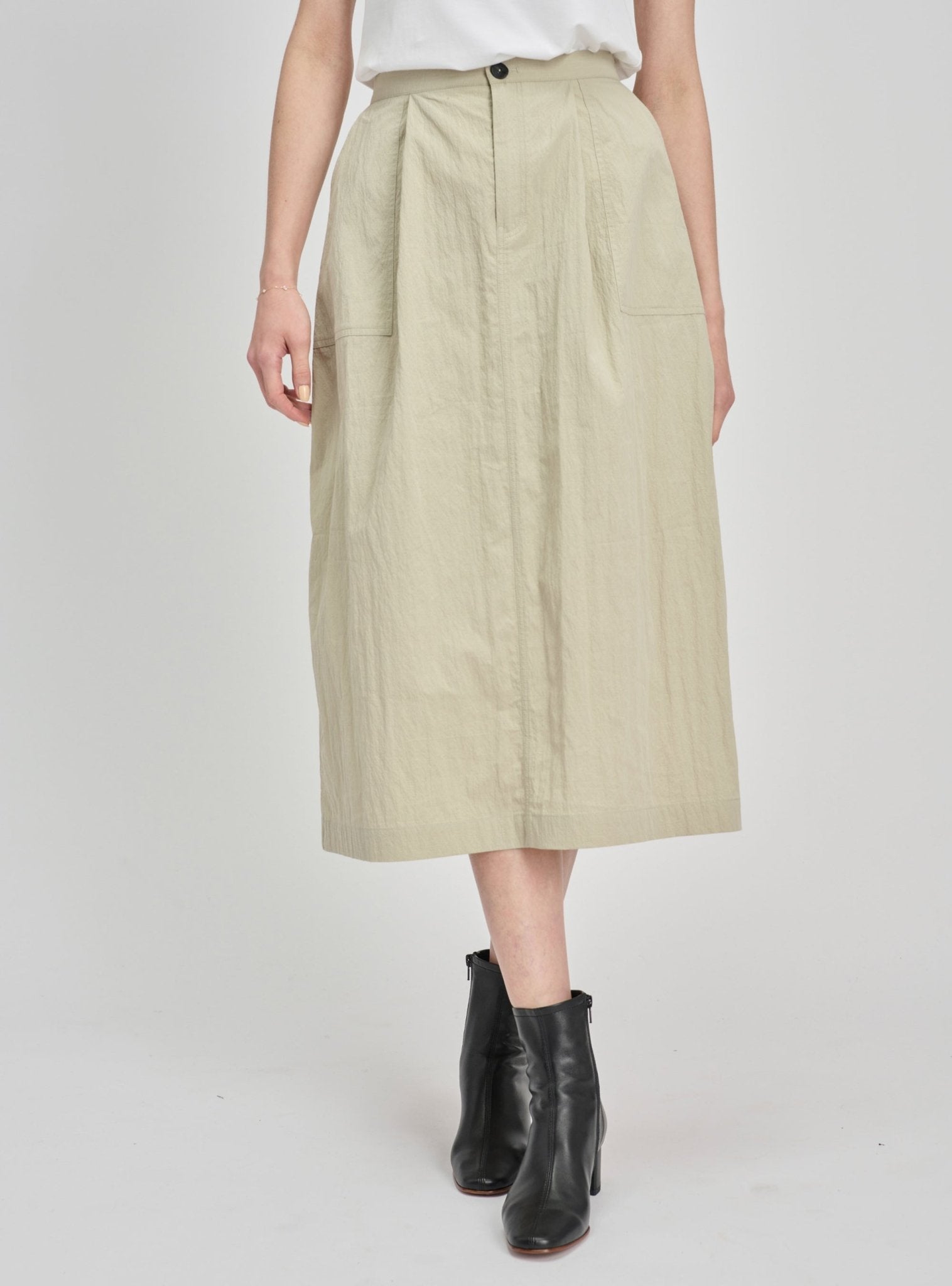 RALLY cotton-blended midi skirt (Sage) - STELLAM