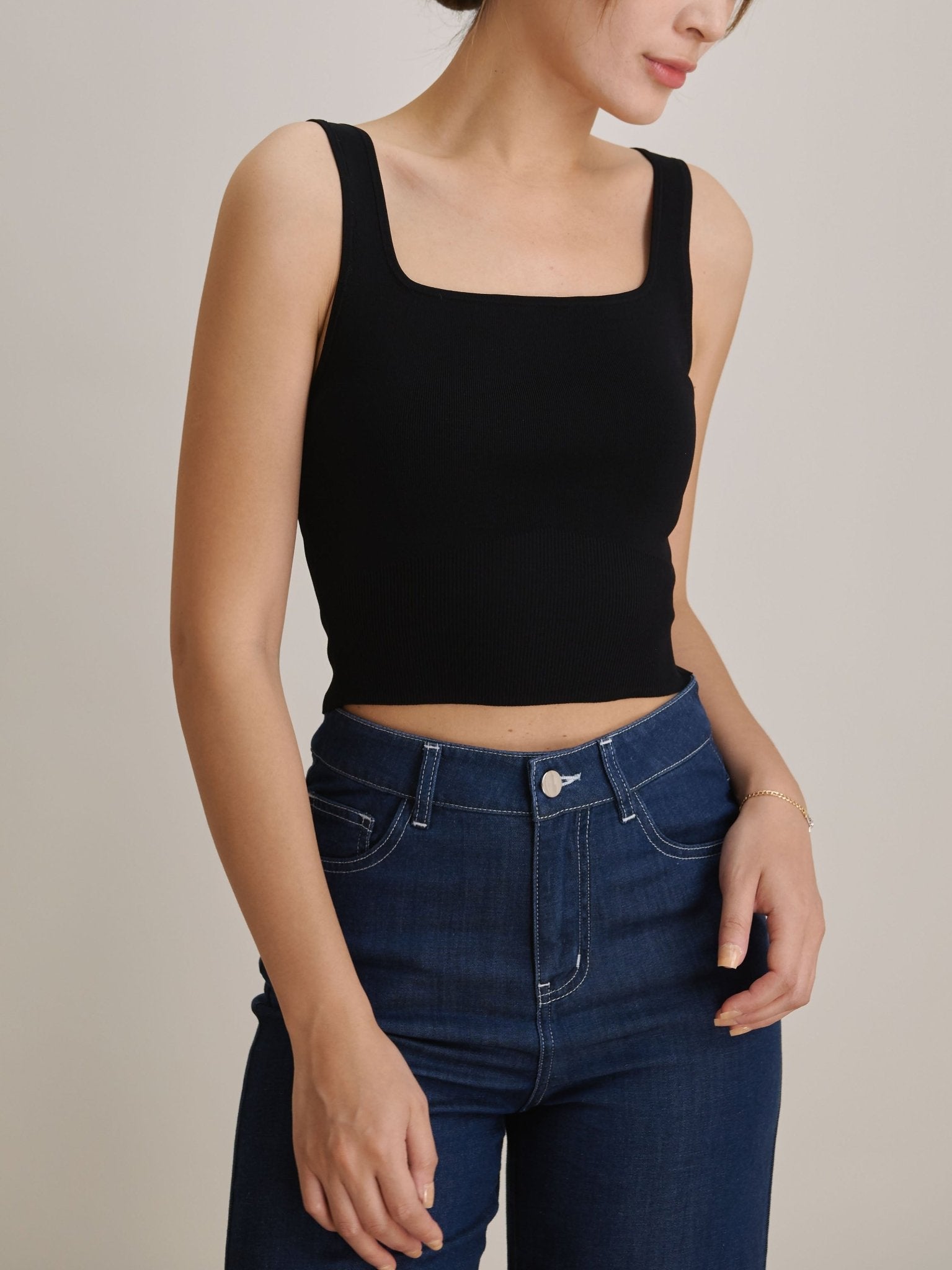 ROSEMARY jersey knit top (Black) - STELLAM