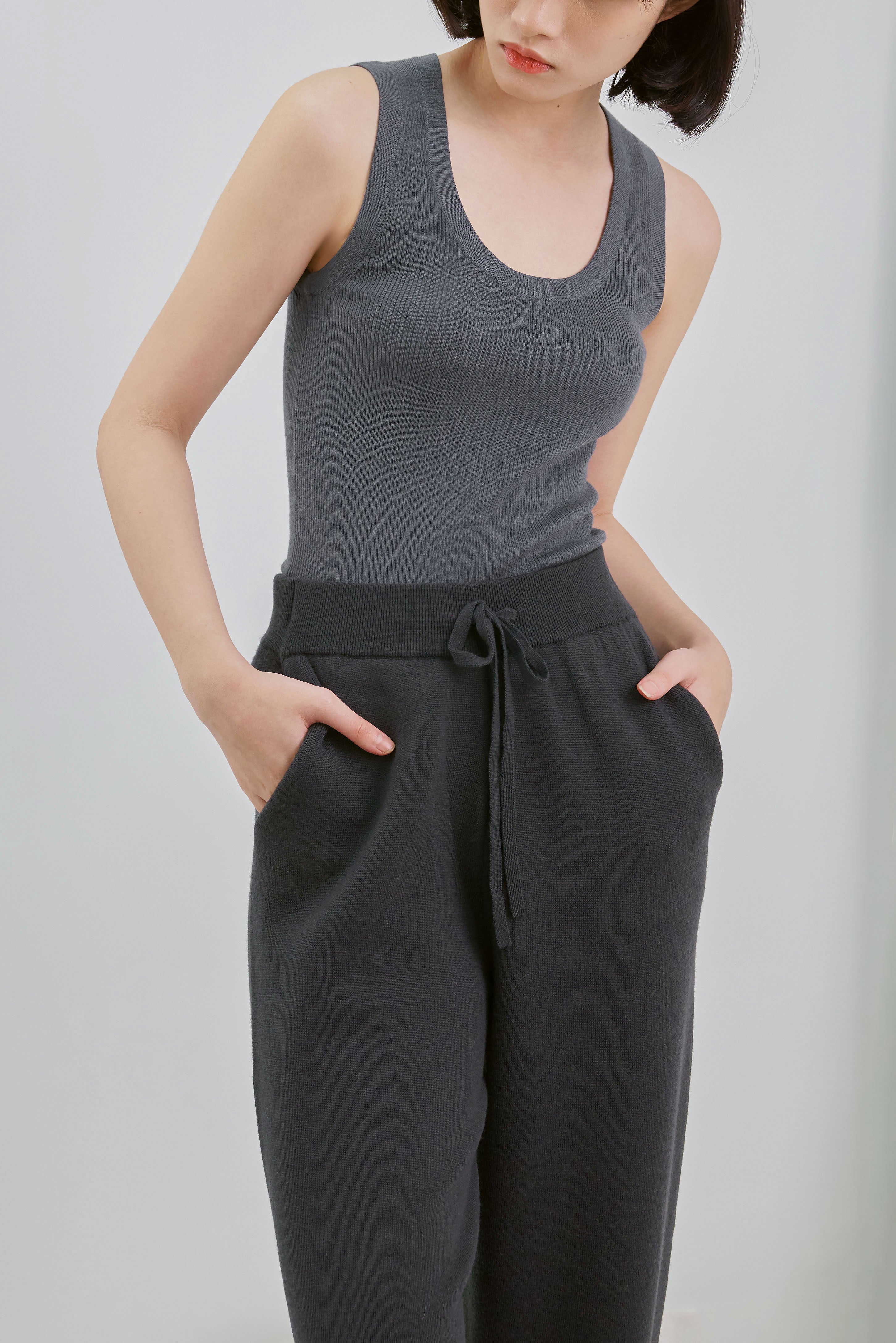 MARINA extrafine rib tank top (Grey)