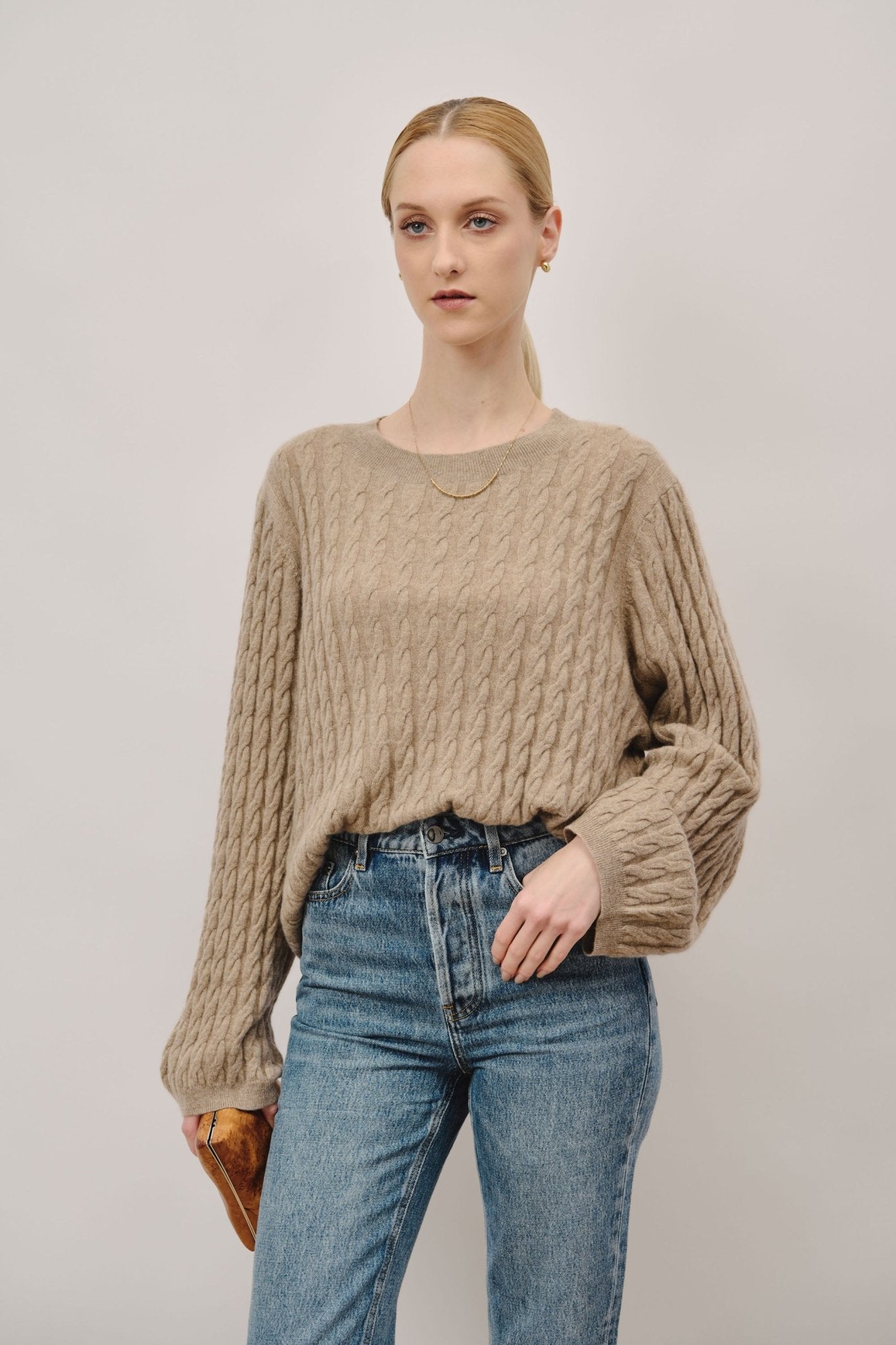 TATA cashmere cable-knit sweater (Oatmeal) - STELLAM