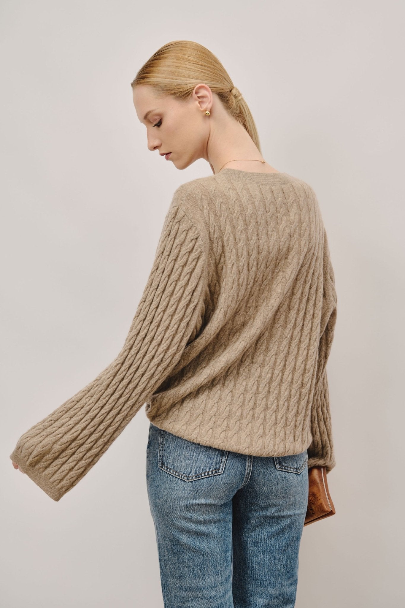 TATA cashmere cable-knit sweater (Oatmeal) - STELLAM