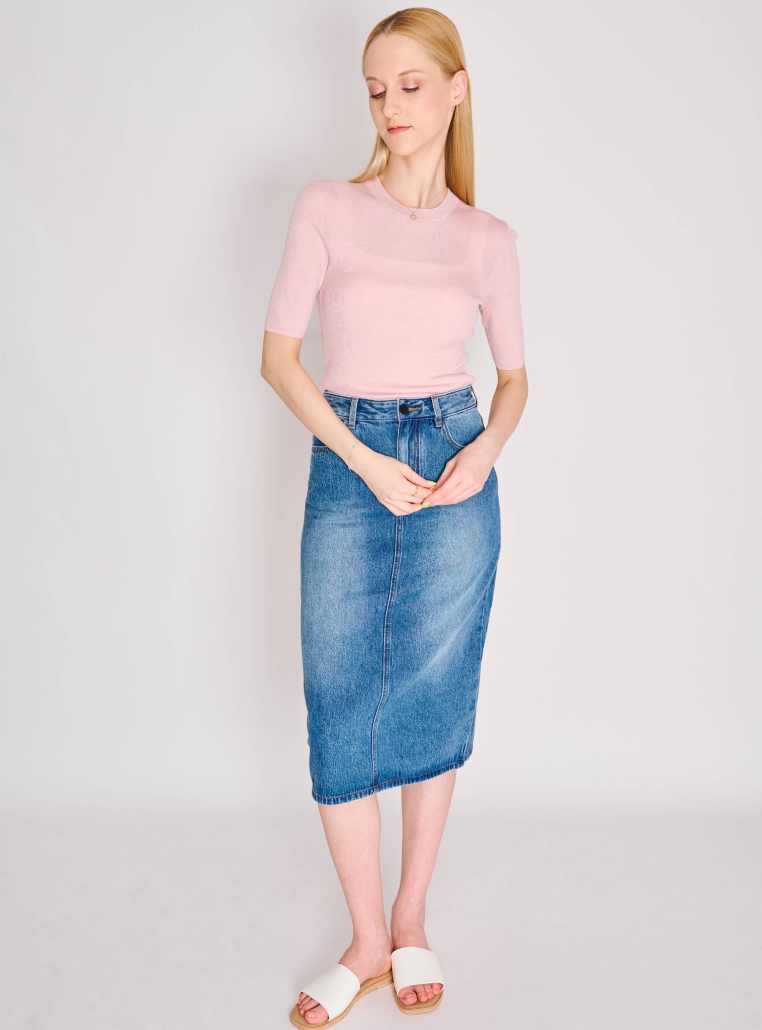 TIMA midi skirt (Light blue) - STELLAM