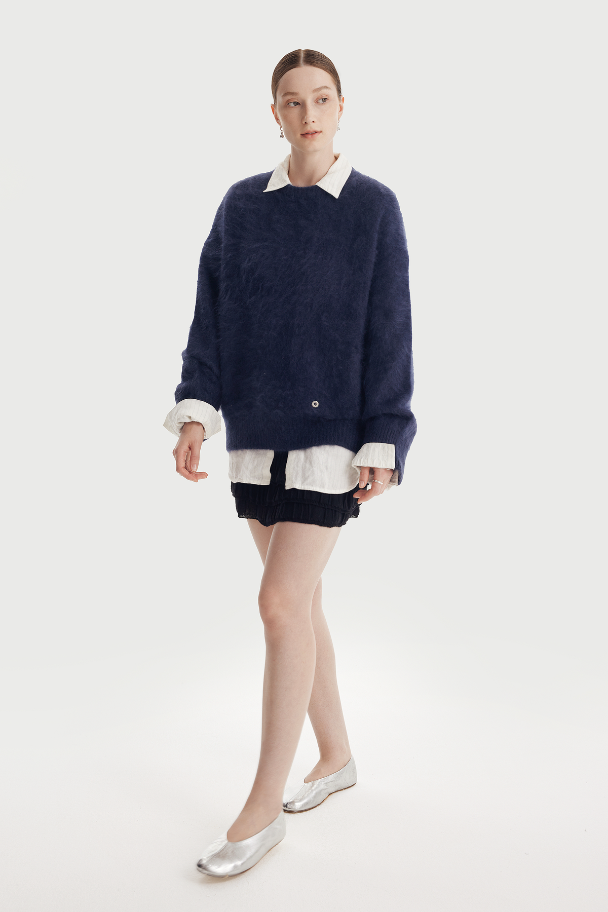 WISDOM double-wool furry pullover (Navy)