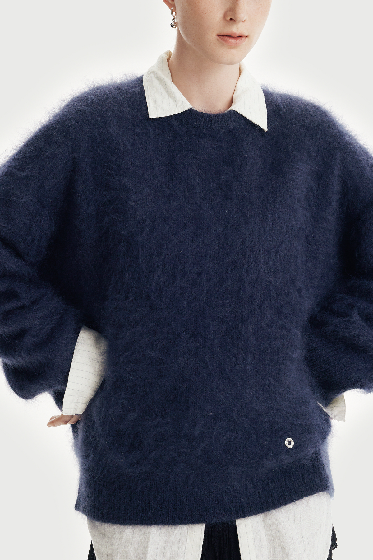 WISDOM double-wool furry pullover (Navy)