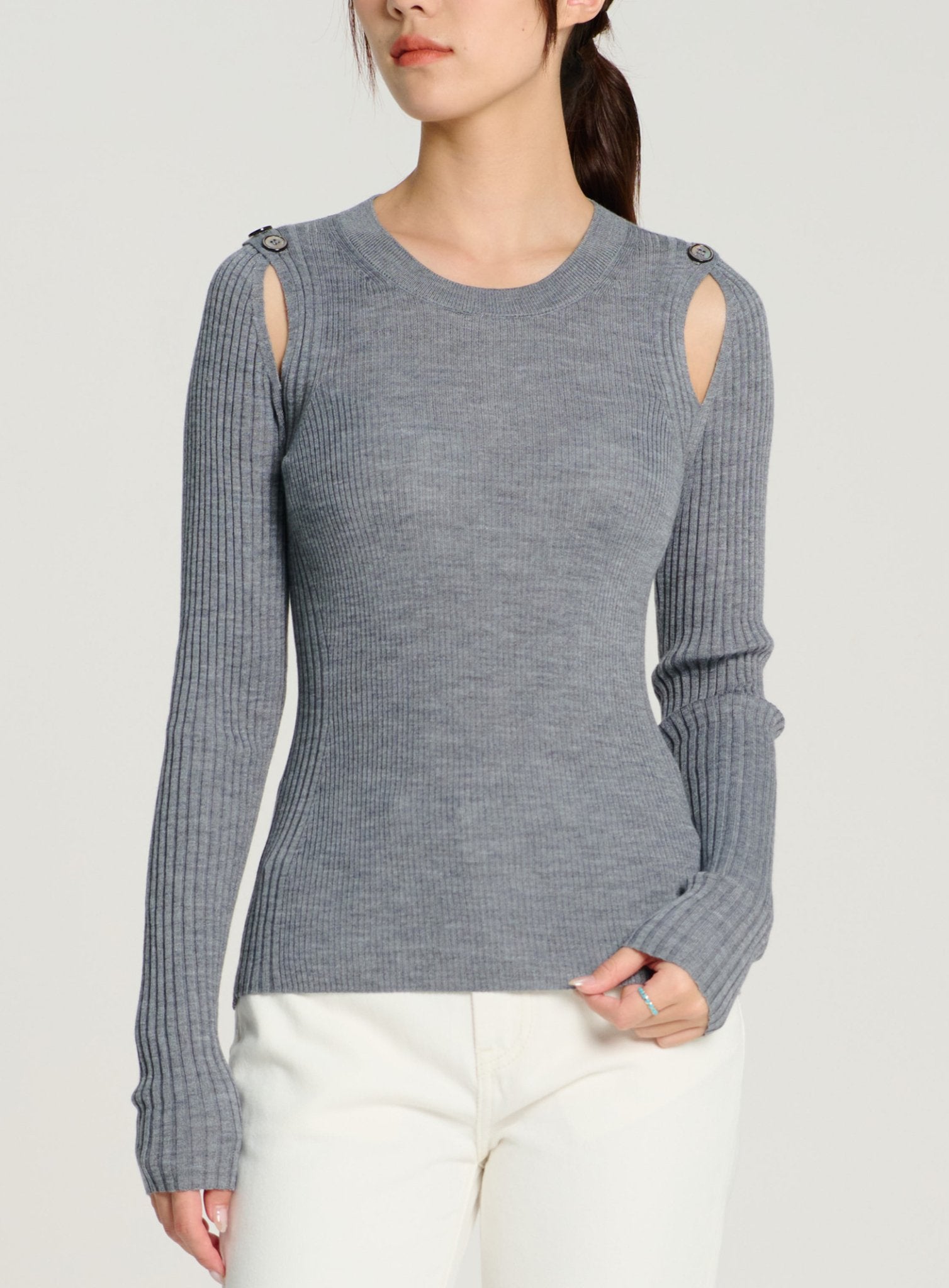 ZAZA cut-out wool sweater (Grey) - STELLAM