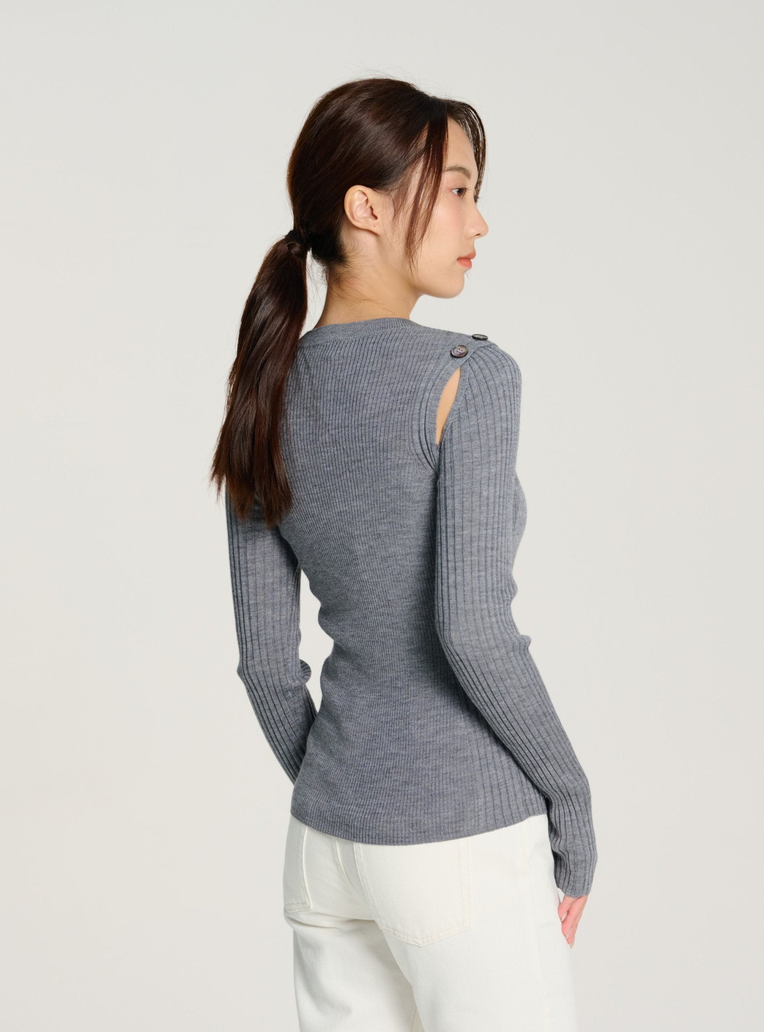 ZAZA cut-out wool sweater (Grey) - STELLAM