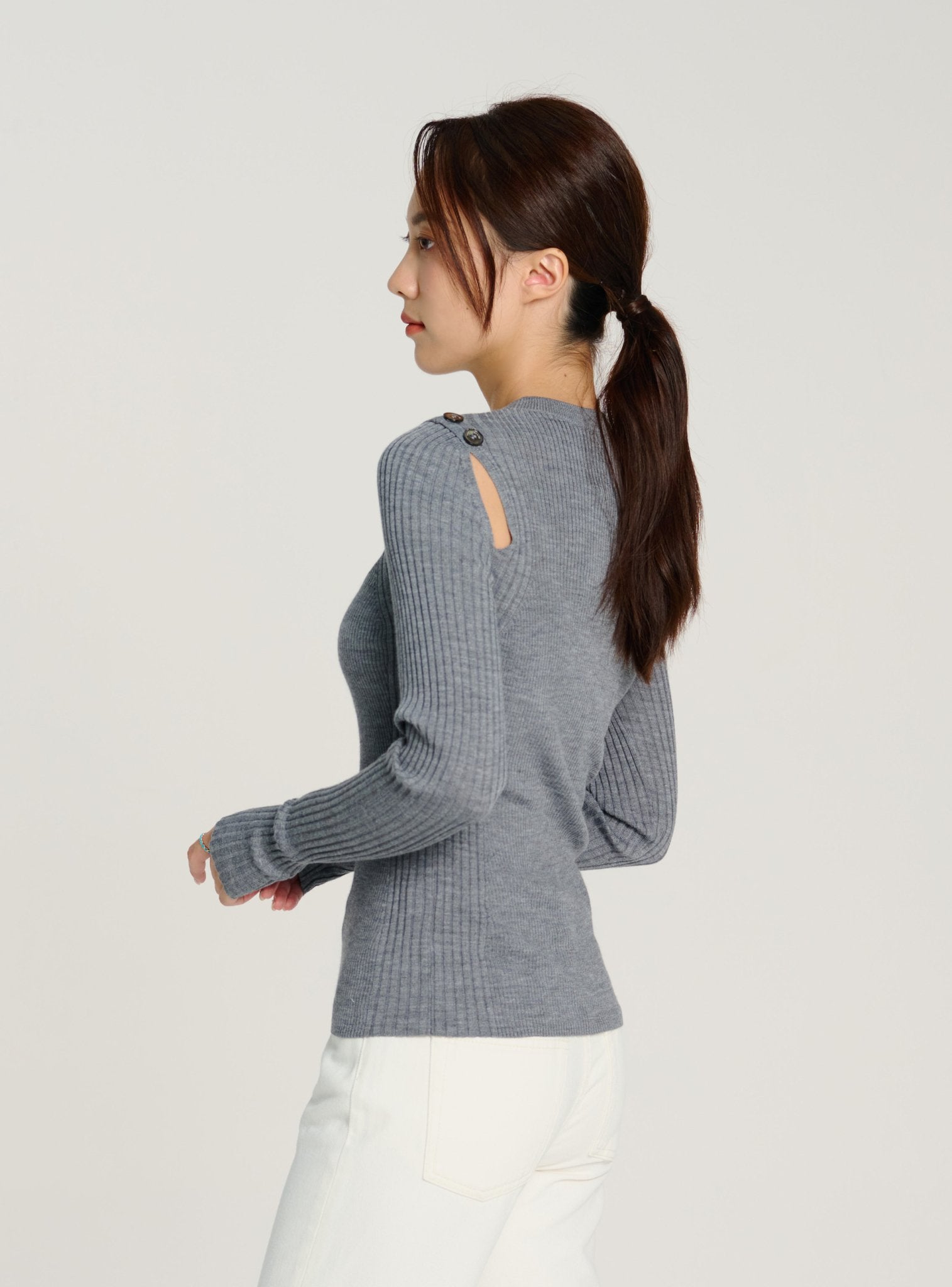 ZAZA cut-out wool sweater (Grey) - STELLAM